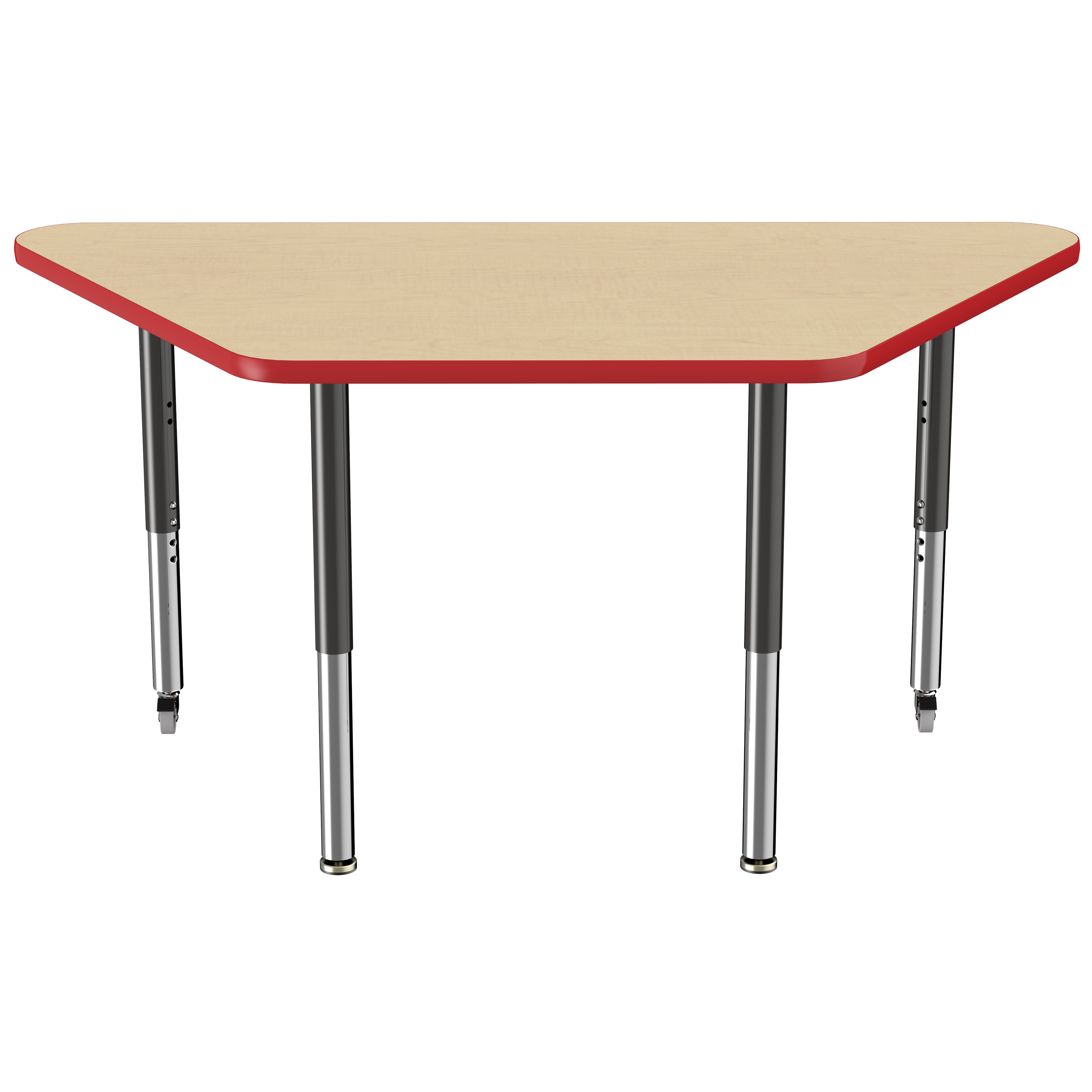 30" x 60" Trapezoid T-Molding Activity Table with Adjustable Super Legs - Maple/Red/Black