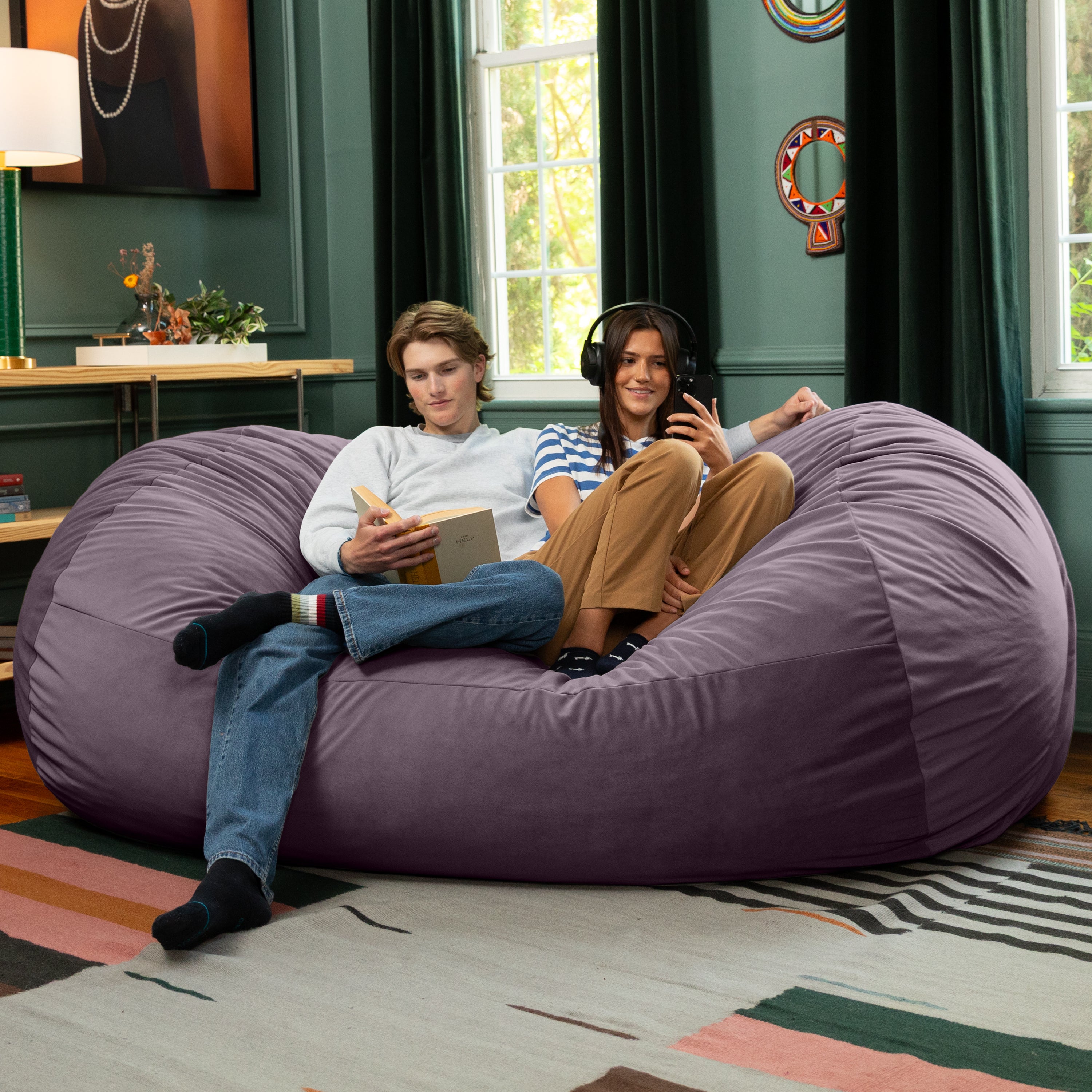 Jaxx Grand Lounger 7 Foot Bean Bag Sofa -Lush Velvet Purple