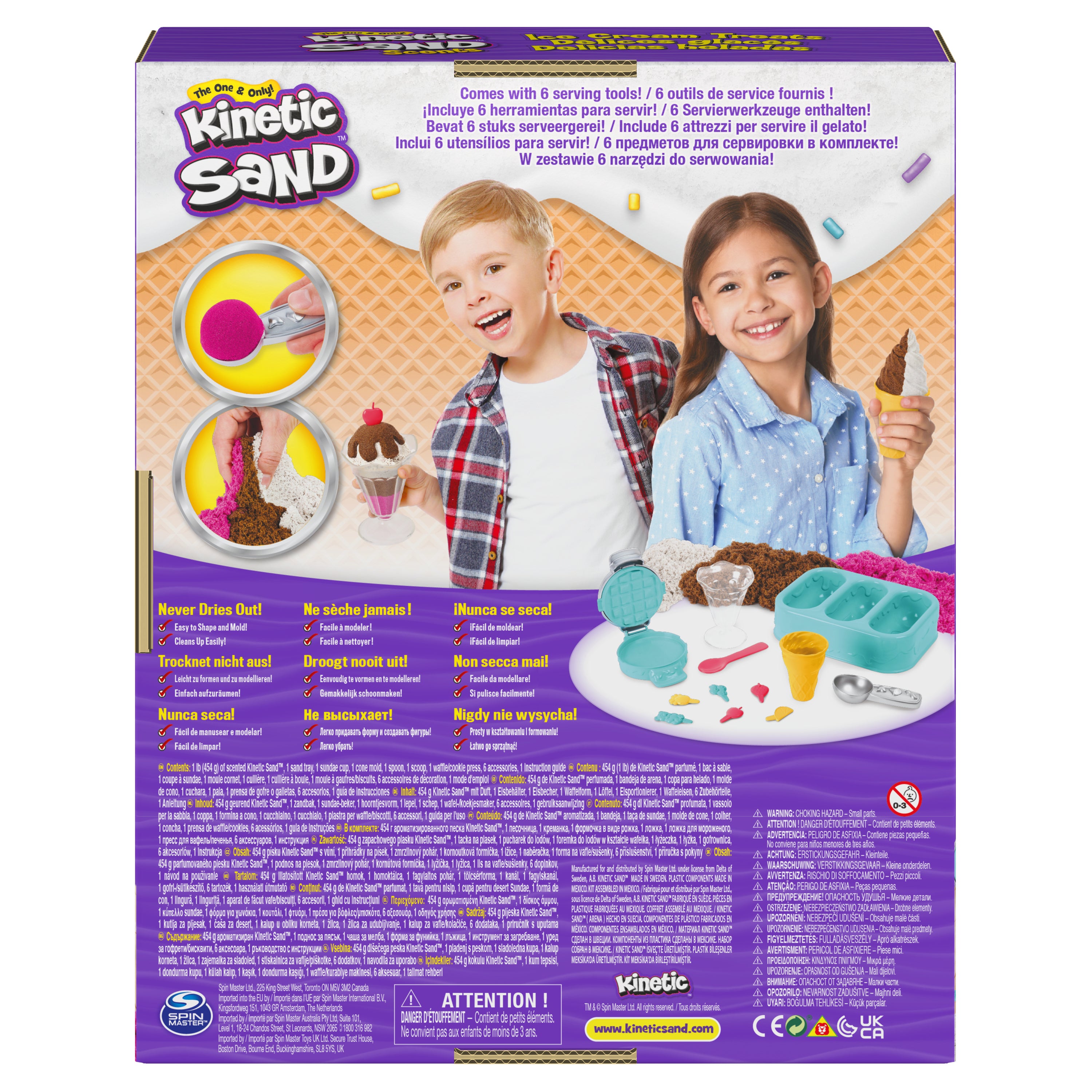 Kinetic Sand Scents, Ice Cream Treats Playset with 3 Colors Scented Play Sand & 6 Tools, Sensory Toys for Kids Ages 3 and up