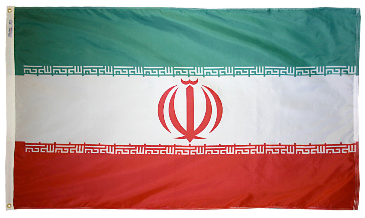 Iran Flag 3x5 ft. Nylon SolarGuard Nyl-Glo 100% Made in USA to Official United Nations Design Specifications.