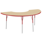 36" x 72" Half Moon T-Molding Activity Table with Adjustable Standard Swivel Glide Legs - Maple/Red