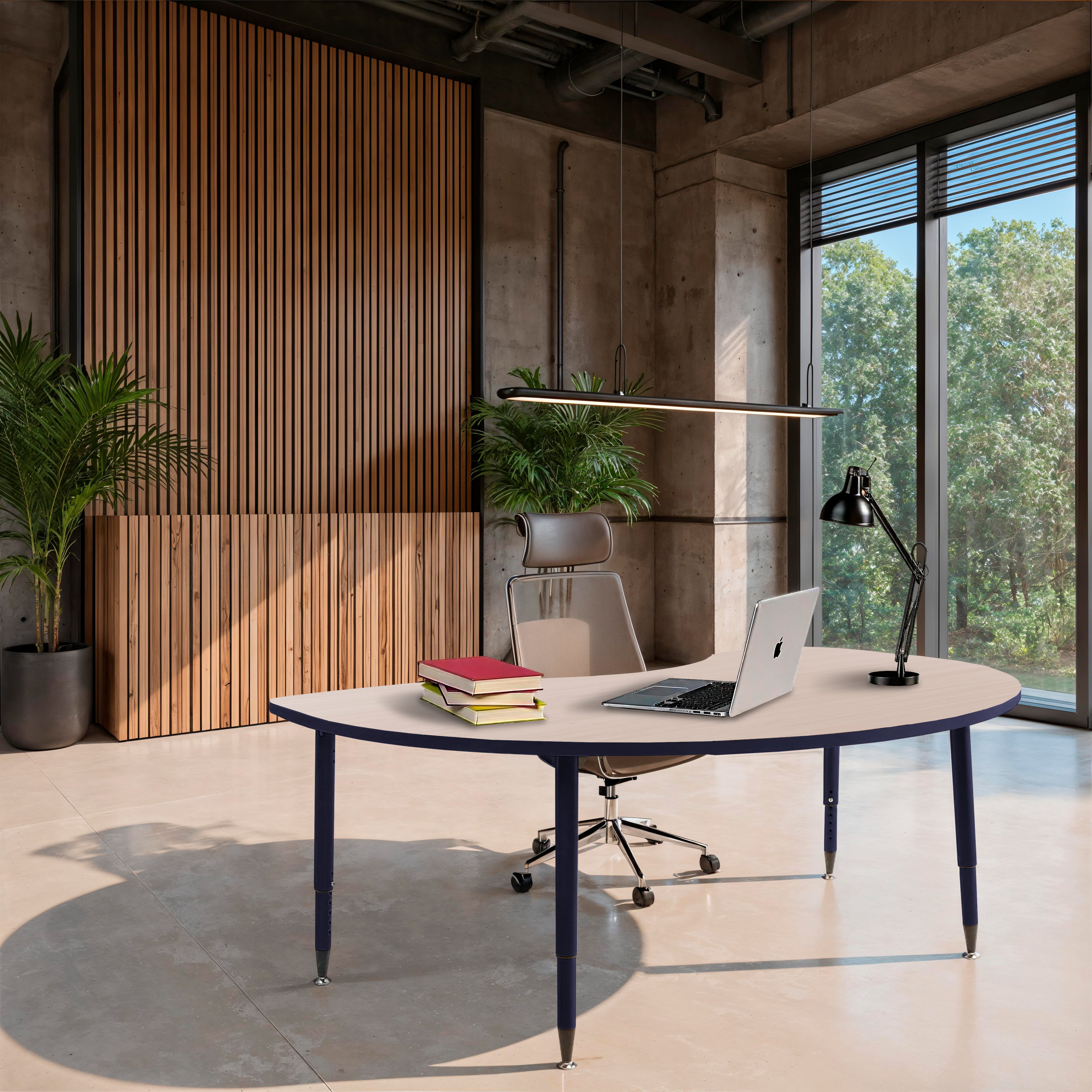 Adapte 48" x 72" Kidney Thermofused Activity Table with Adjustable Tapered Legs - Asian Sand/Navy
