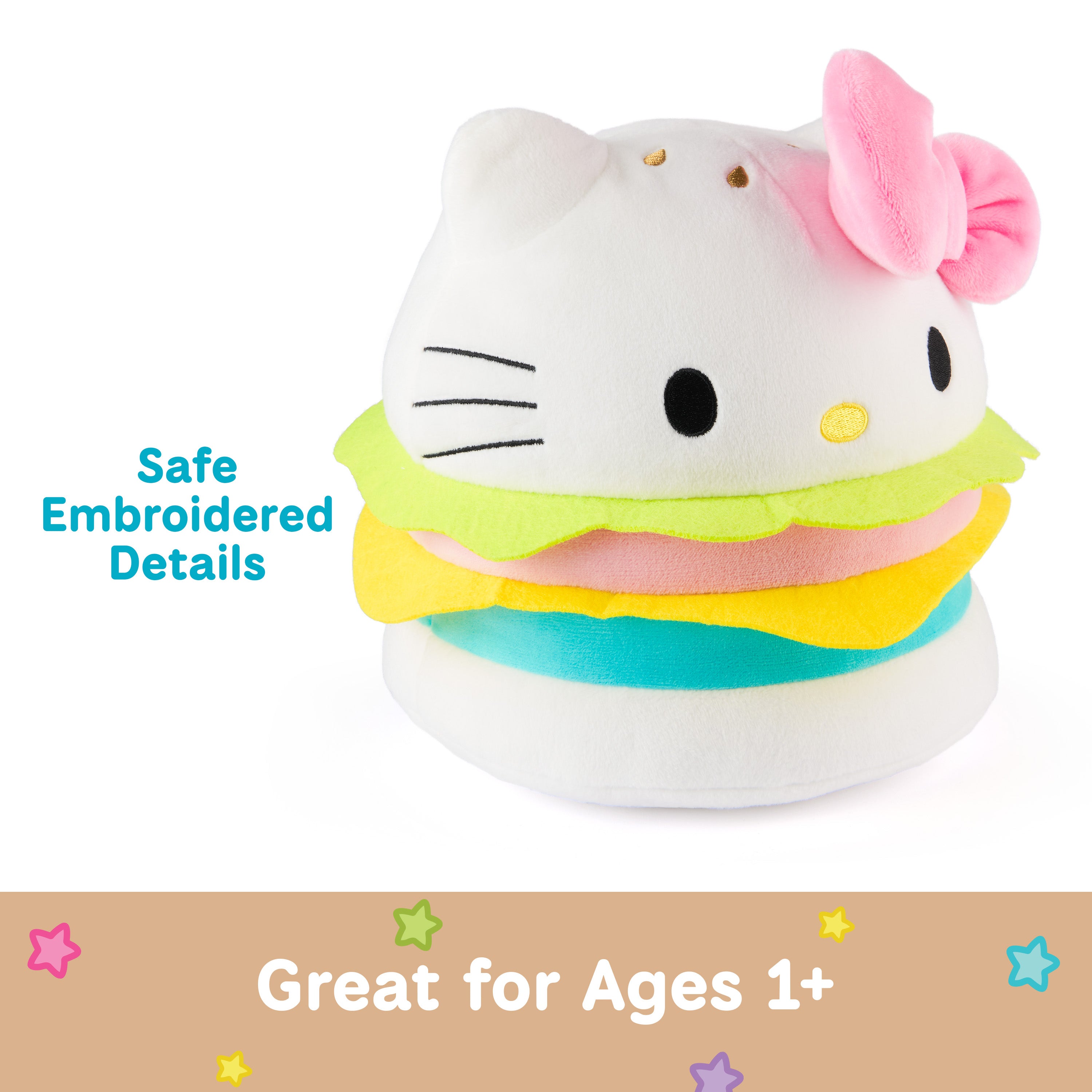 GUND Sanrio Official Hello Kitty Hamburger Plush, Collectible Plush Toy, Stuffed Animal for Ages 1 and Up, Pink/White, 8”