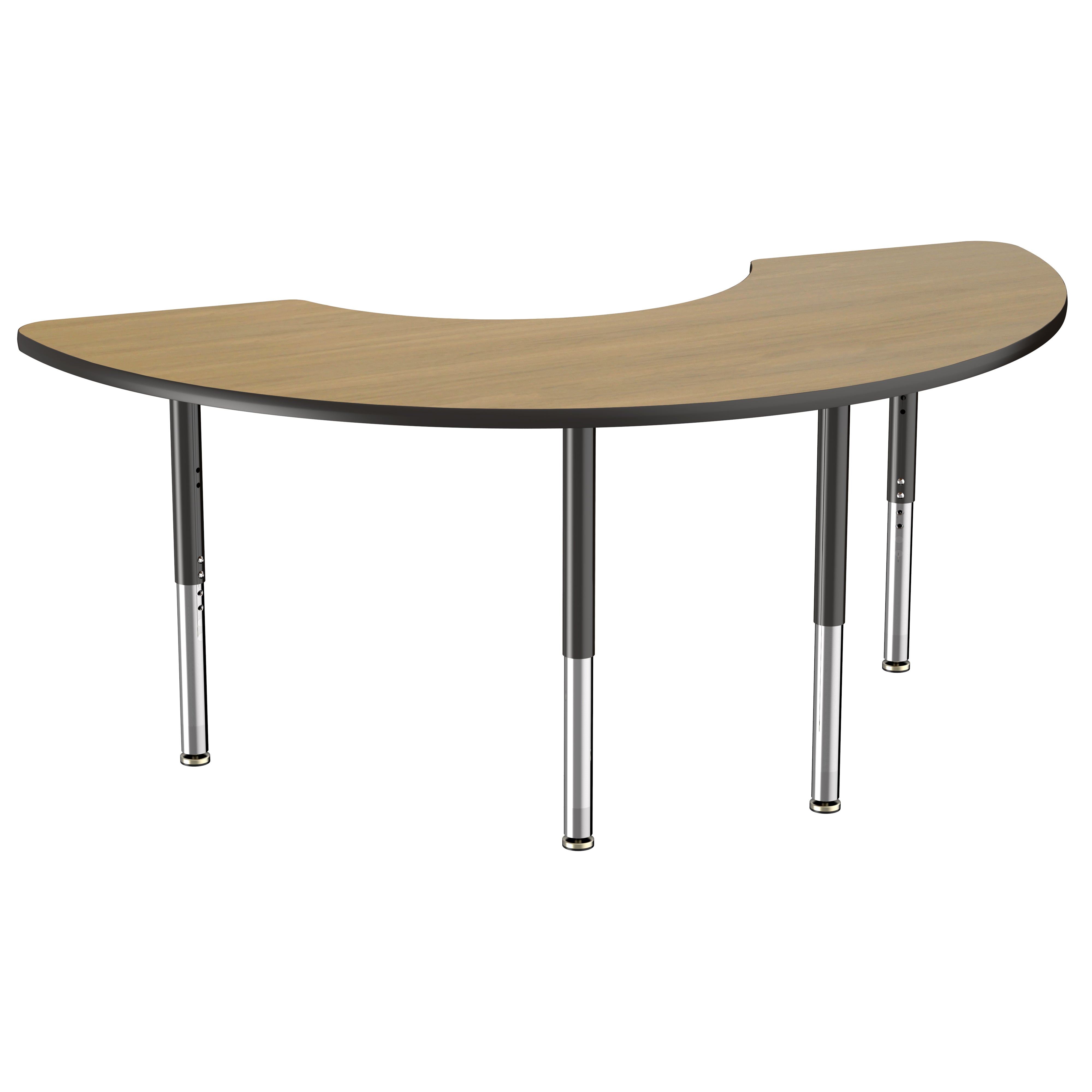 36" x 72" Half Moon Thermofused Activity Table with Adjustable Super Legs - Pasadena Oak/Black