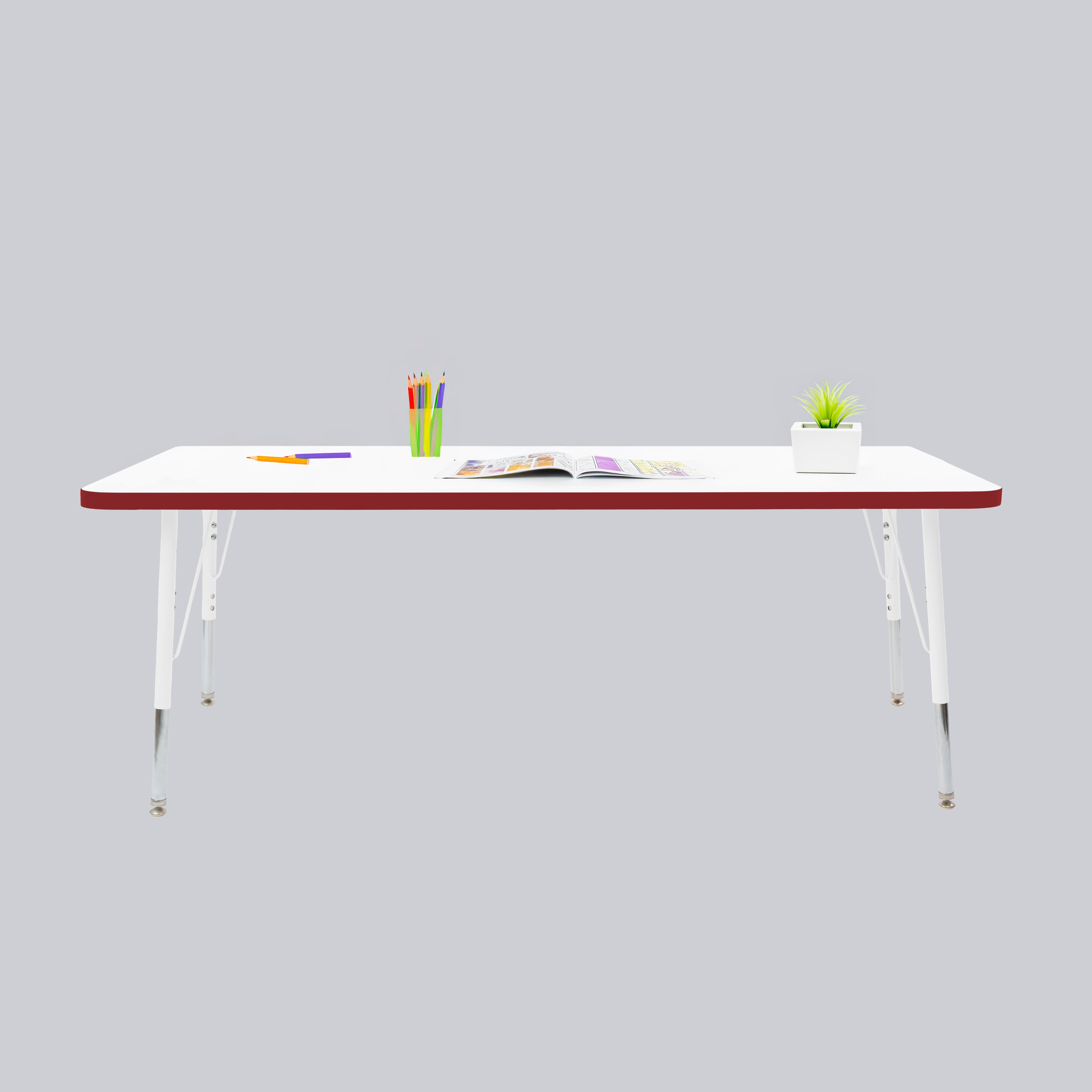 30" x 60" Rectangle Thermofused Activity Table with Adjustable Standard Swivel Glide Legs - White/Burgundy/White