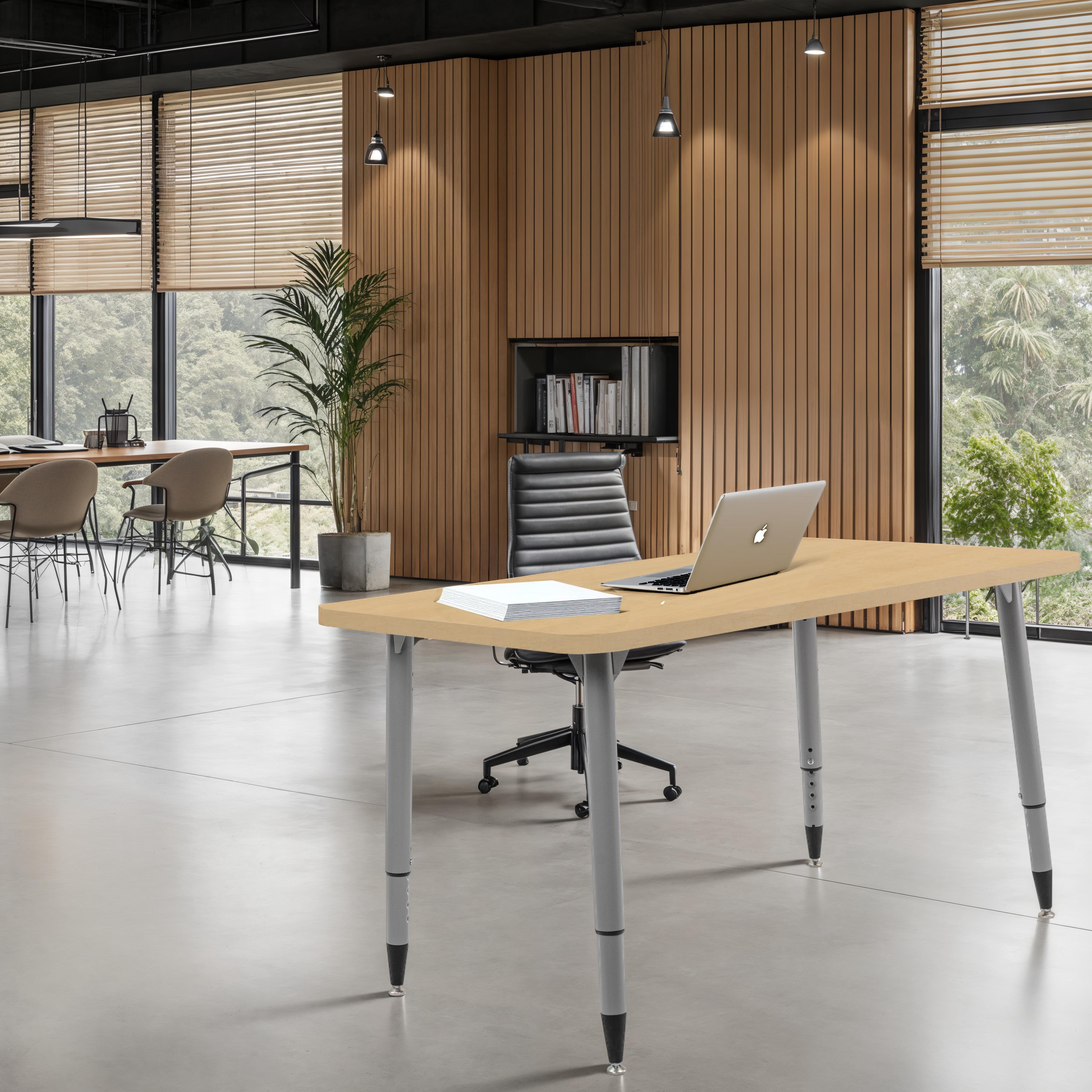 Adapte 30" x 48" Rectangle Woodgrain Activity Table with Adjustable Tapered Legs - Maple Grain/Silver