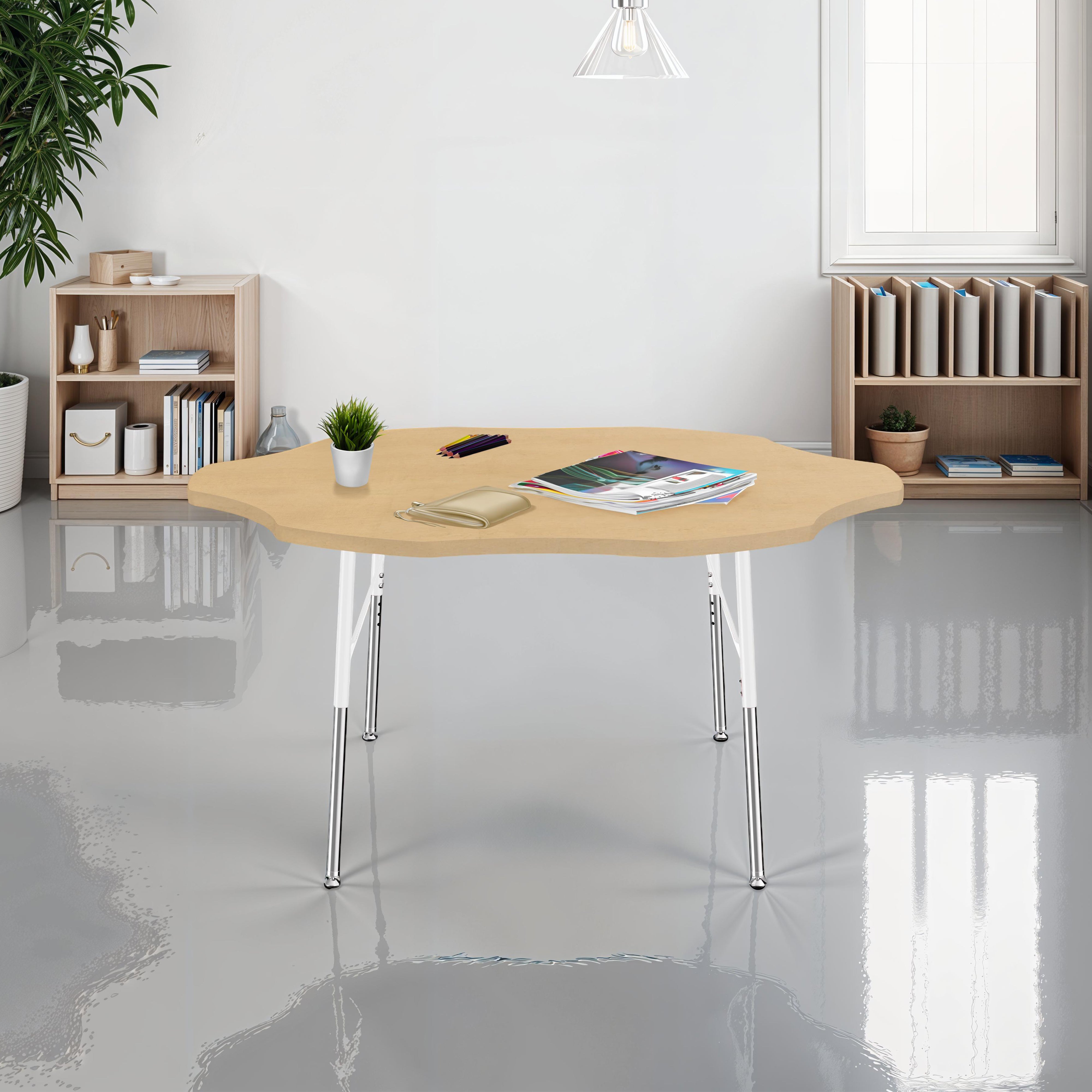 60" Flower Thermofused Woodgrain Activity Table with Standard Legs - Maple Grain/White