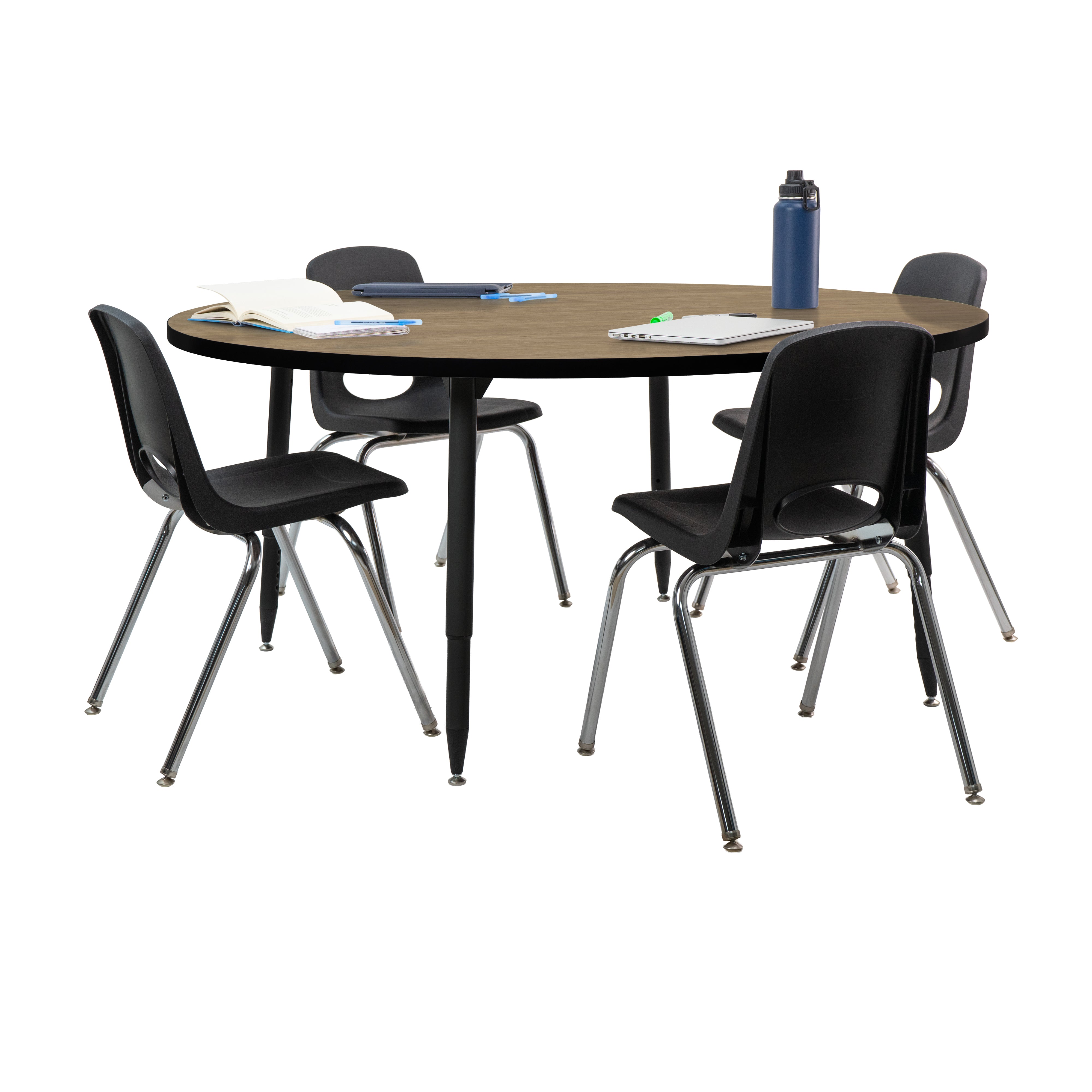 Adapte 60" Round Thermofused Activity Table with Adjustable Tapered Legs - Pasadena Oak/Black
