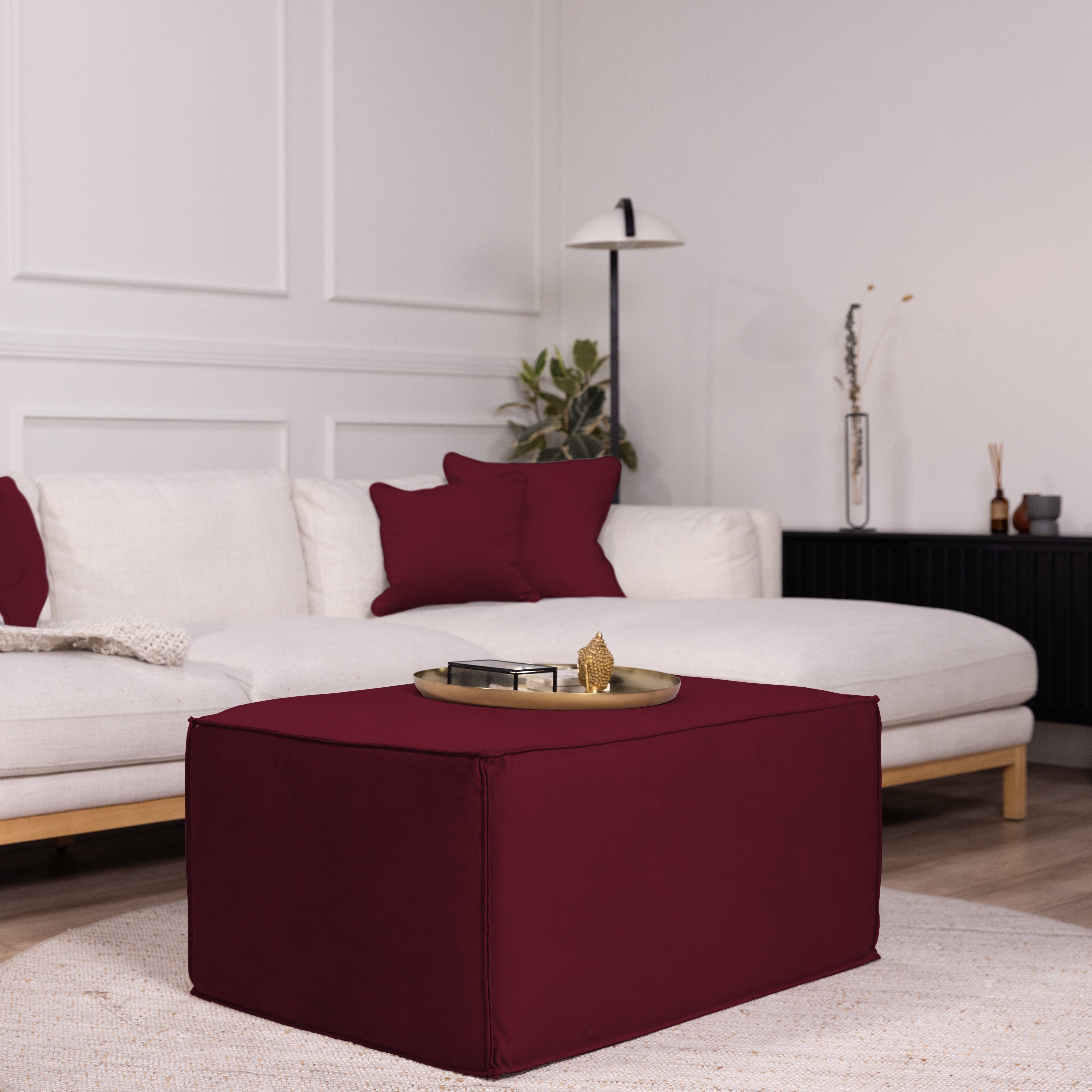 Overstuffed 36" x 24" Rectangle Microfiber Ottoman, 16" Height - Bordeaux