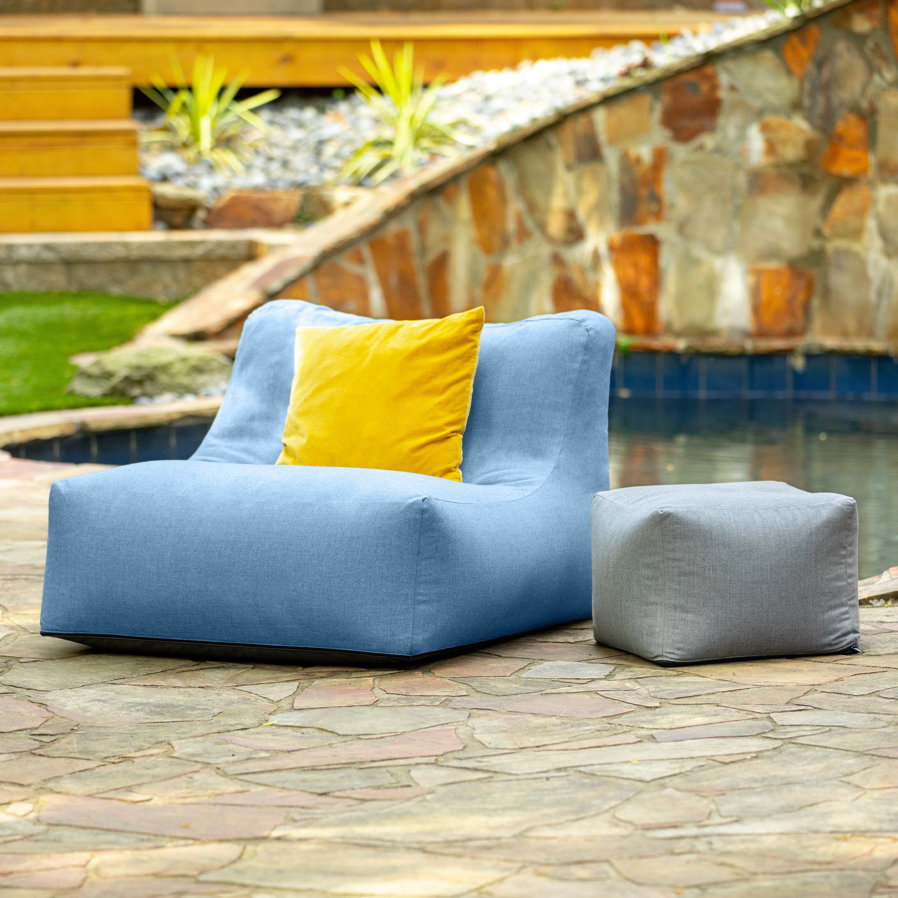 Coza Outdoor Chair - Large Bean Bag Lounge Chair for Poolside & Patio Lounging - Sunbrella, Ocean Blue