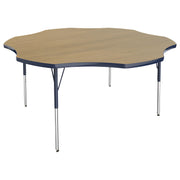 60" x 60" Flower T-Molding Activity Table with Adjustable Standard Swivel Glide Legs - Pasadena Oak/Navy