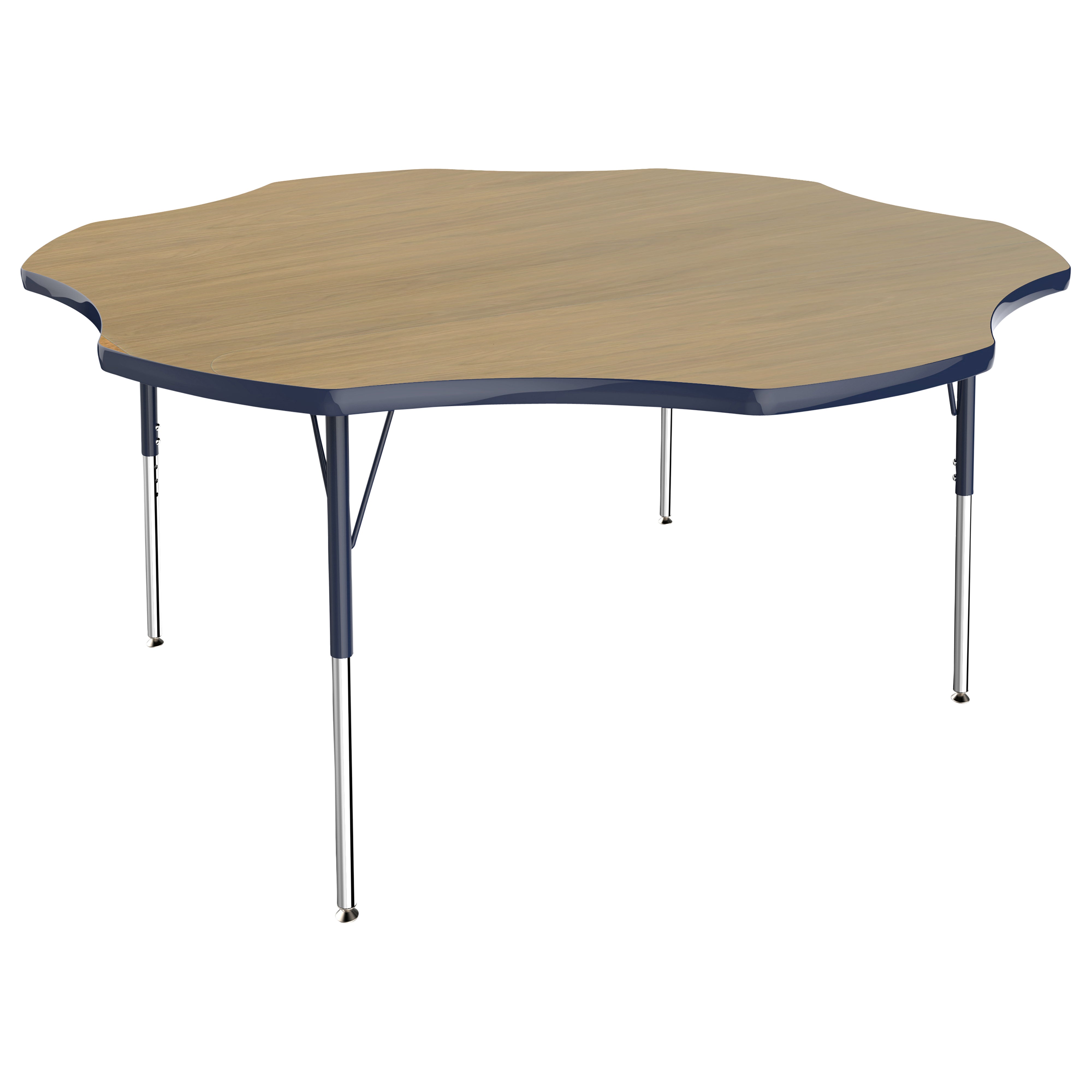60" x 60" Flower T-Molding Activity Table with Adjustable Standard Swivel Glide Legs - Pasadena Oak/Navy