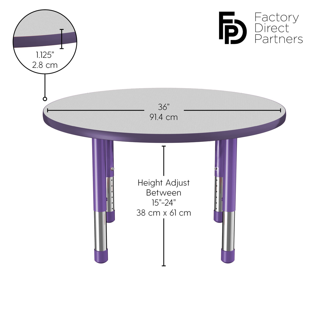 36" Round T-Molding Activity Table with Adjustable Chunky Legs - Gray/Purple