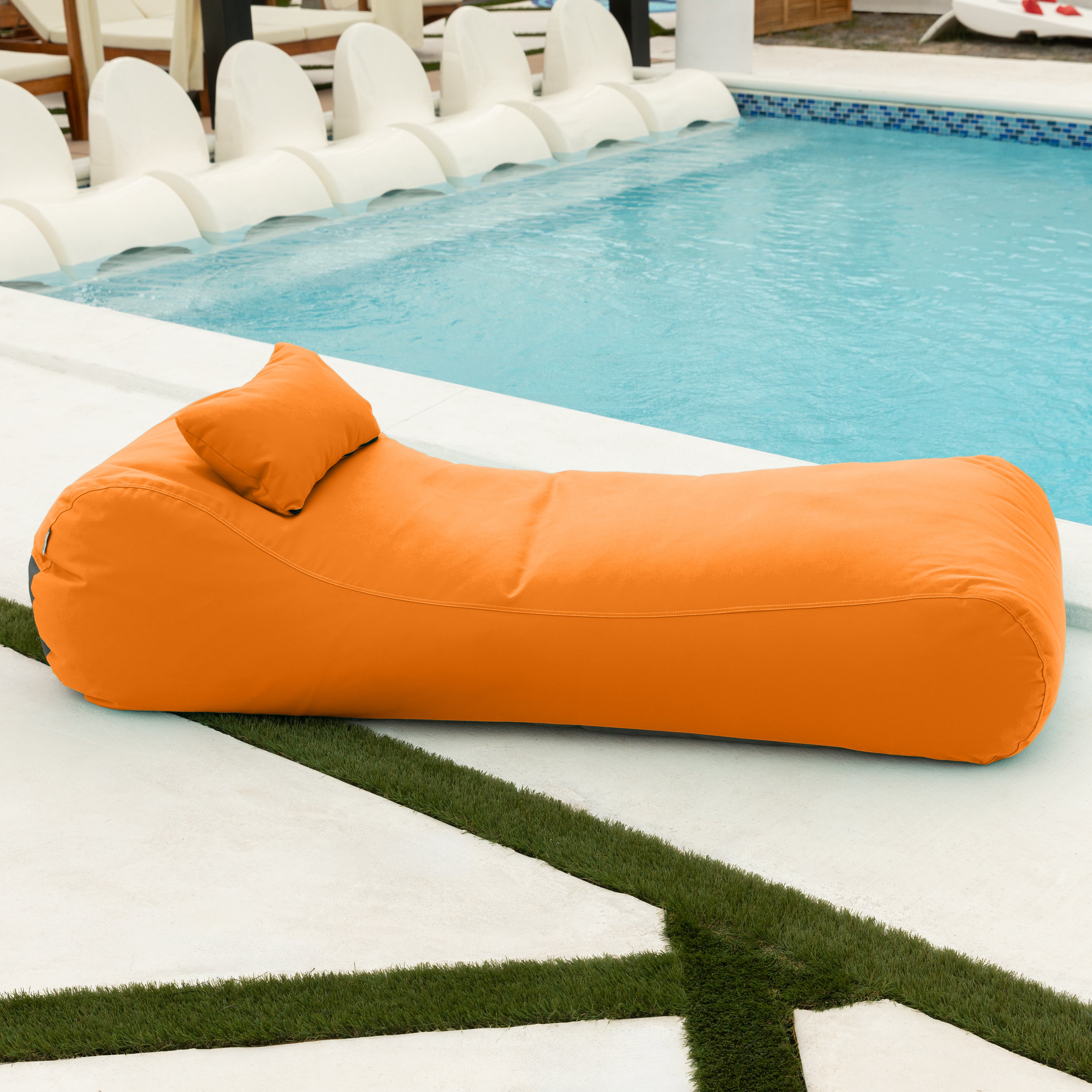 Arlo Outdoor Bean Bag Sun Lounger - Pool and Patio Chaise Recliner, Tangerine