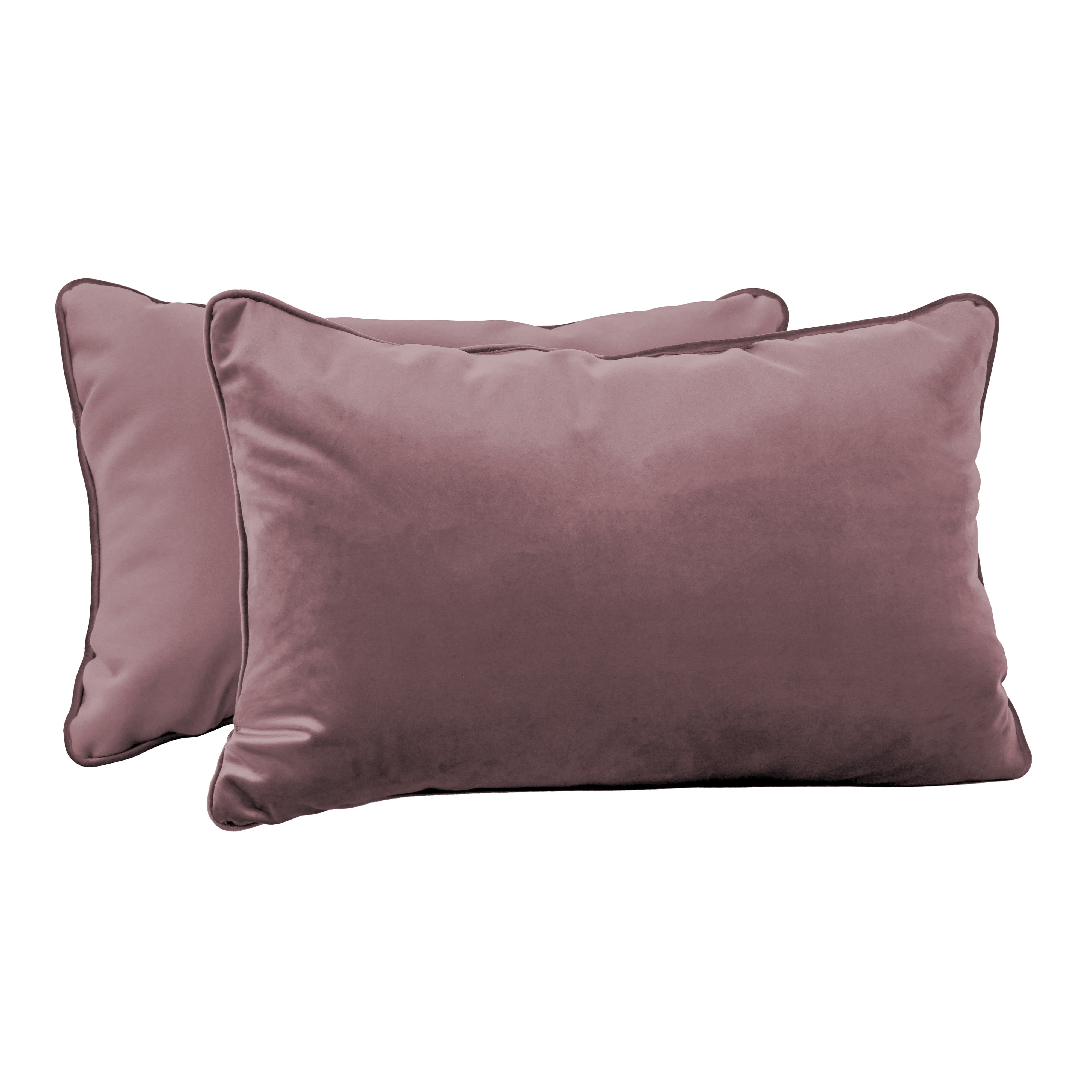 16" x 24" Rectangle Lumbar Microfiber and Faux Leather Pillow with Piping, 2-Piece - Mauve