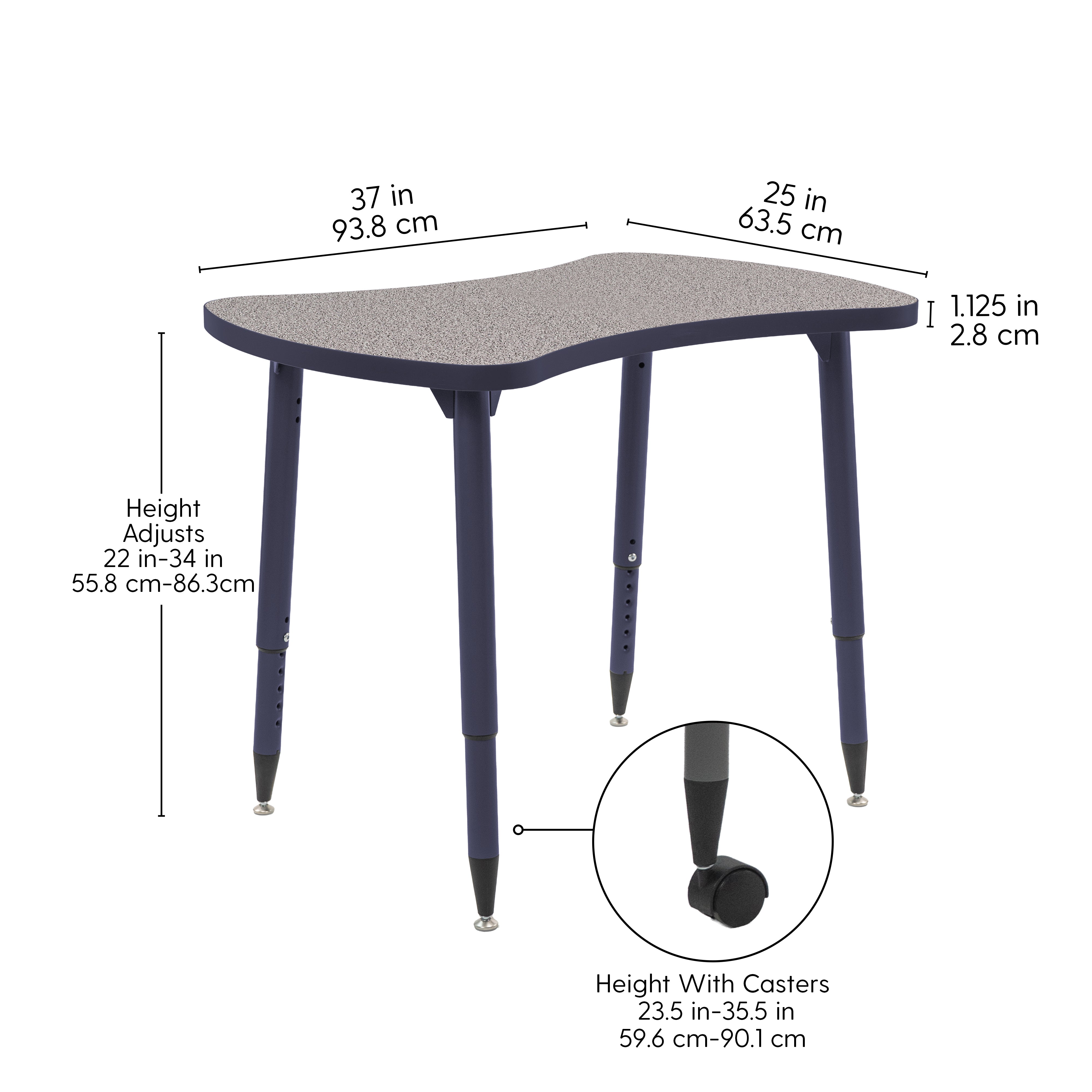 Adapte 25" x 37" Bowtie Thermofused Activity Table with Adjustable Tapered Legs - Gray/Navy