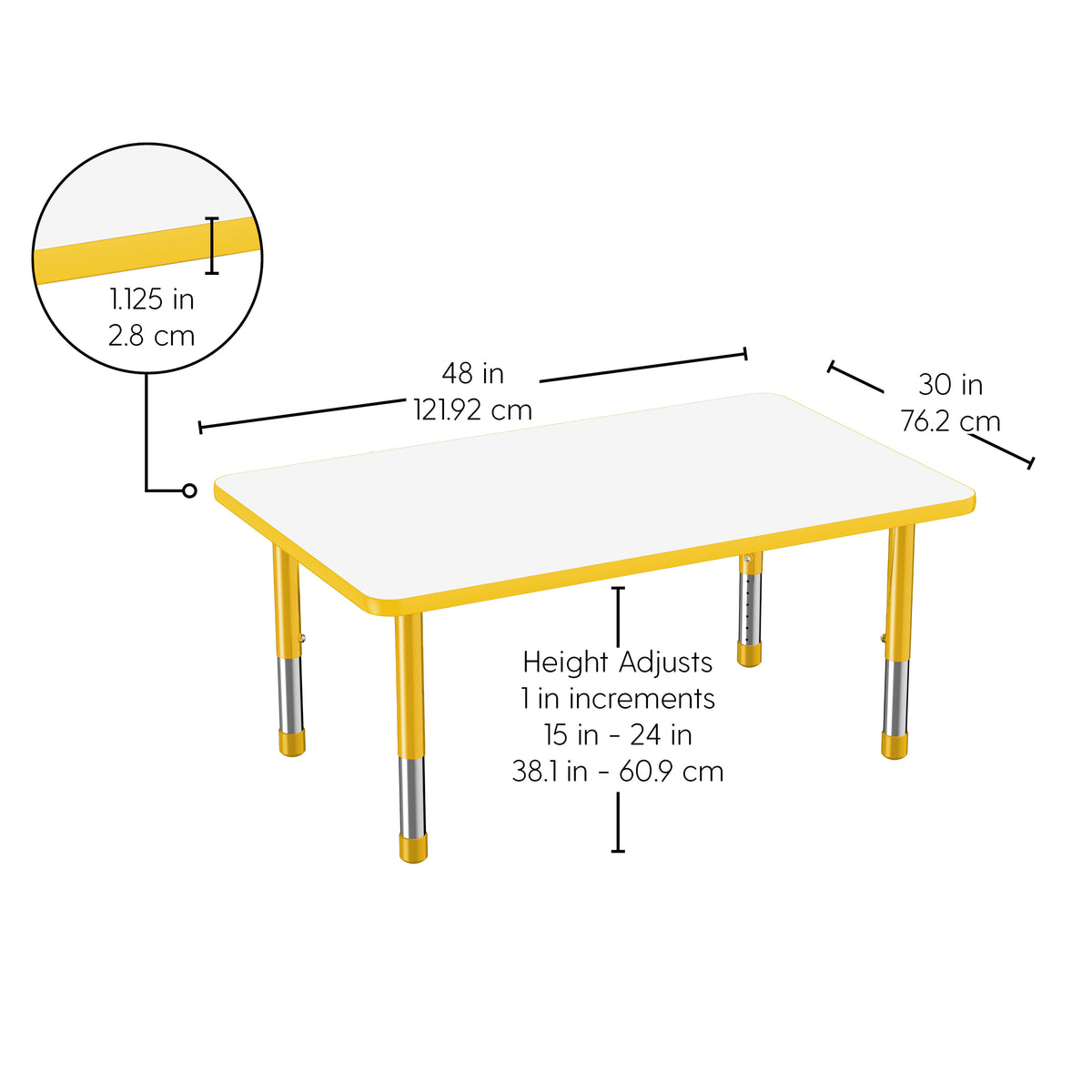 30" x 48" Rectangle Dry-Erase Activity Table with Adjustable Chunky Legs - Whiteboard/Yellow