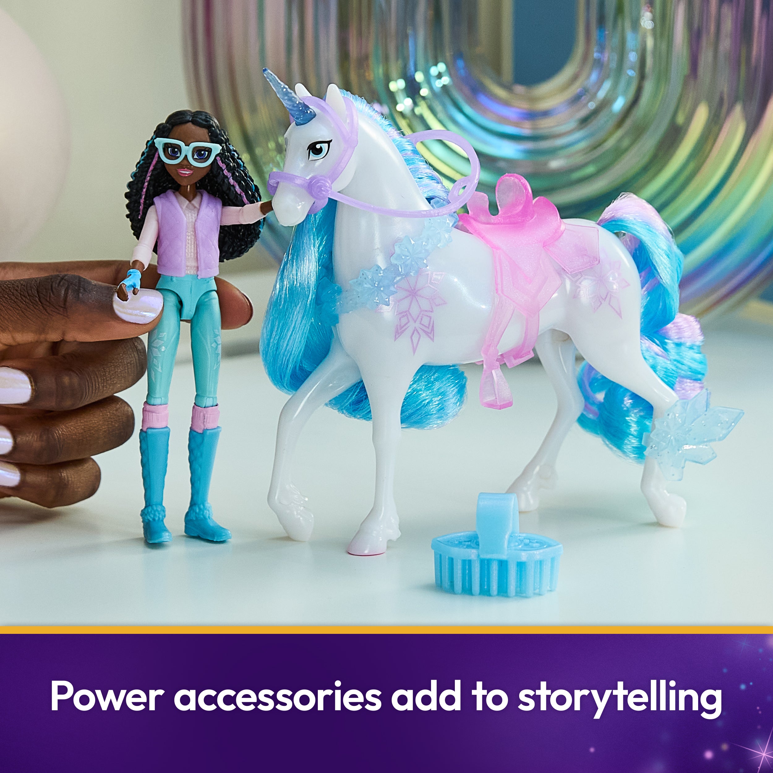 Unicorn Academy, Layla & Glacier Power of Friendship Set with Translucent Saddle & 2 Power Accessories, Dolls & Unicorn Toys for Girls Ages 4 and up