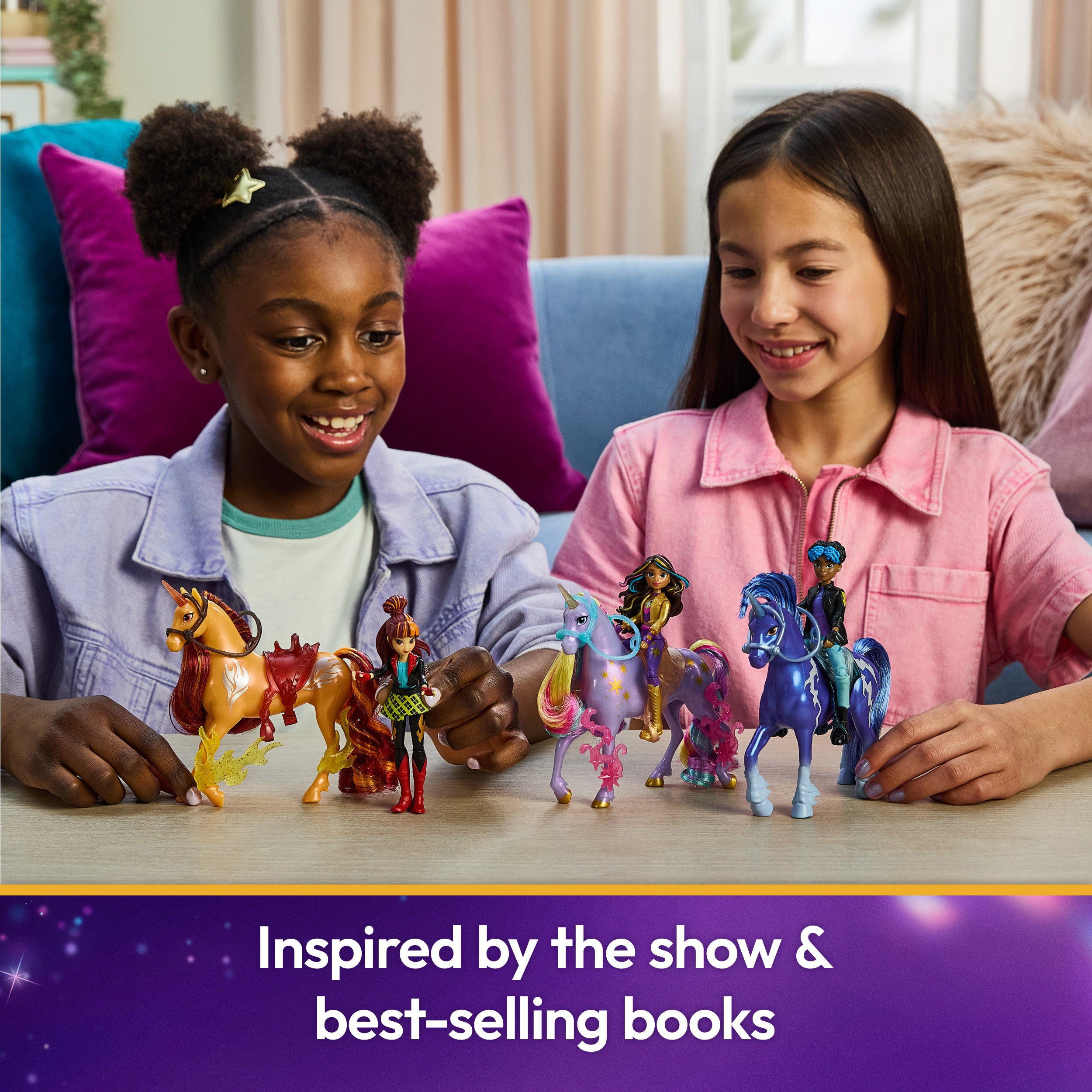Unicorn Academy, Valentina & Cinder Power of Friendship Set, Translucent Saddle & 2 Power Accessories, Dolls & Unicorn Toys for Girls Ages 4 and up
