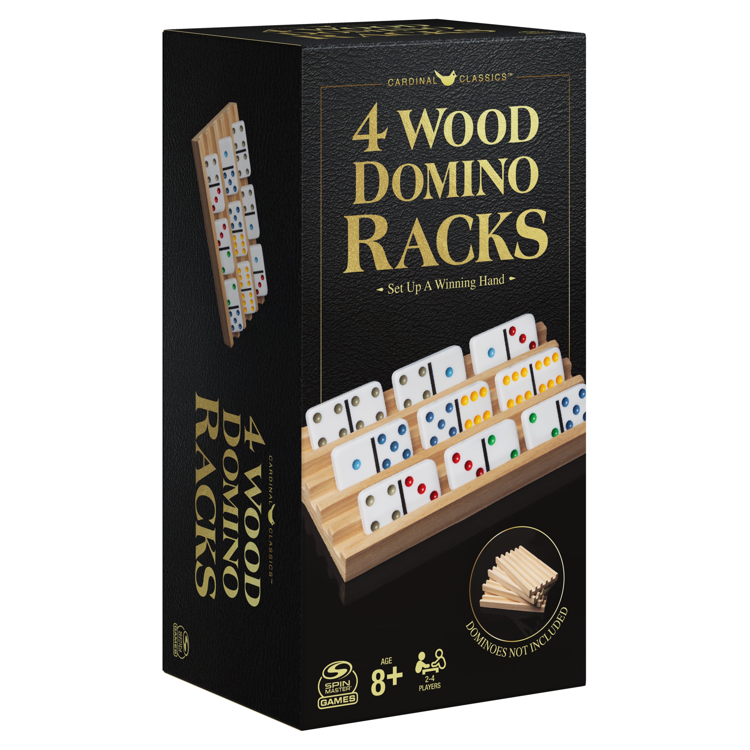Spin Master Games, Wooden Domino Racks, Set of 4 Trays for Mexican Train Dominoes, Dominoes Games, Classic Game, Kids Game, Adults & Kids Ages 8+