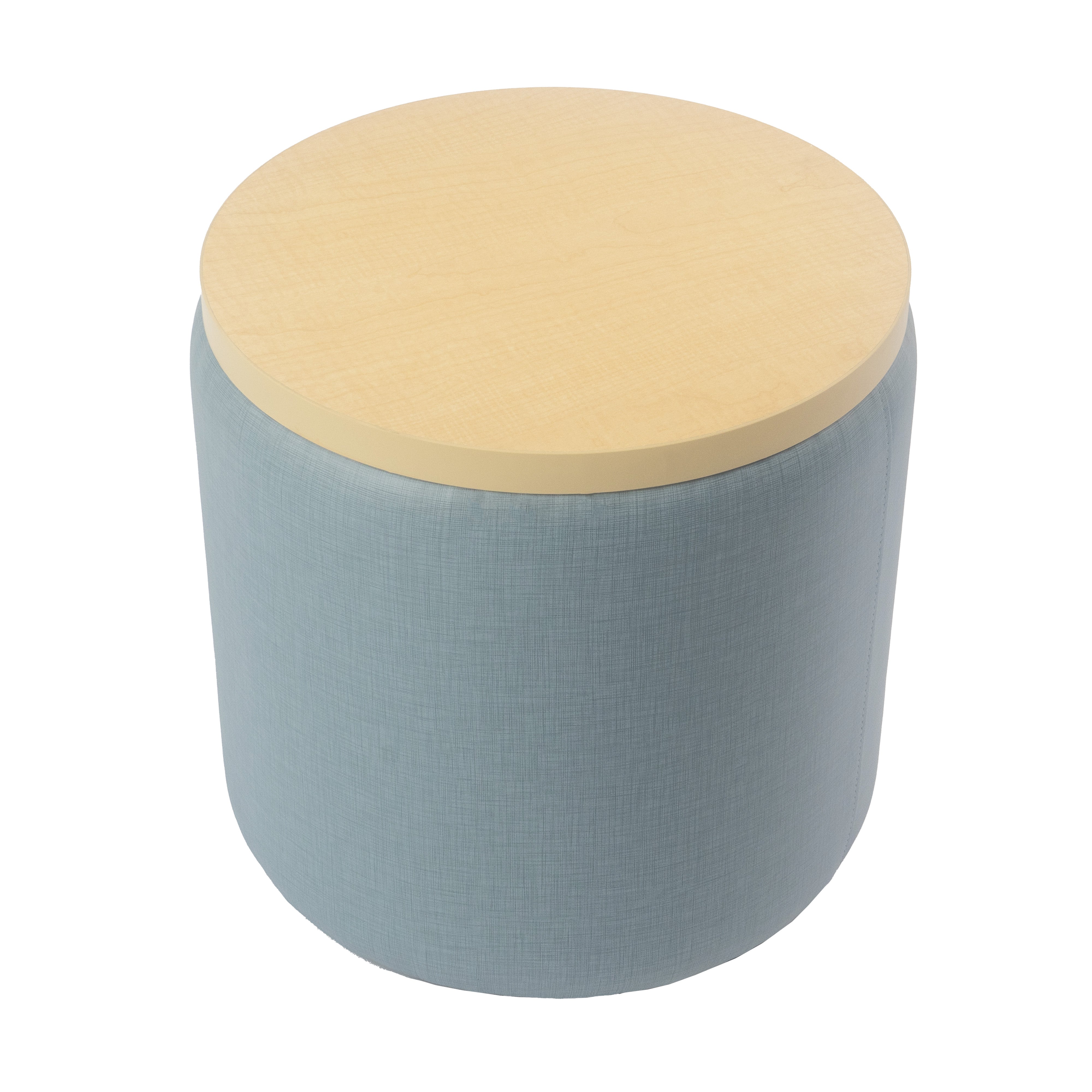 Pro Series Upholstered 18" Round Ottoman Table 18" Height - Sky Blue Crosshatch/Maple
