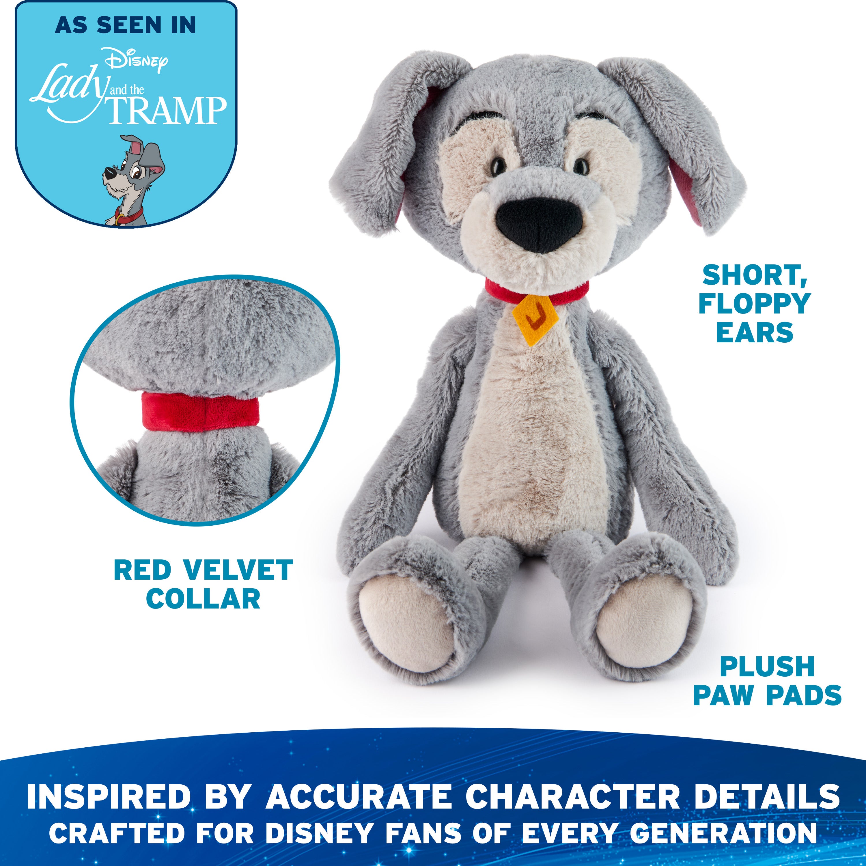 GUND Disney Official Tramp Toothpick Plush, Lady and the Tamp, Tramp Dog Stuffed Animal for Ages 1 and Up, Gray, 15”