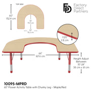 60" x 66" Horseshoe T-Molding Activity Table with Adjustable Chunky Legs - Maple/Red