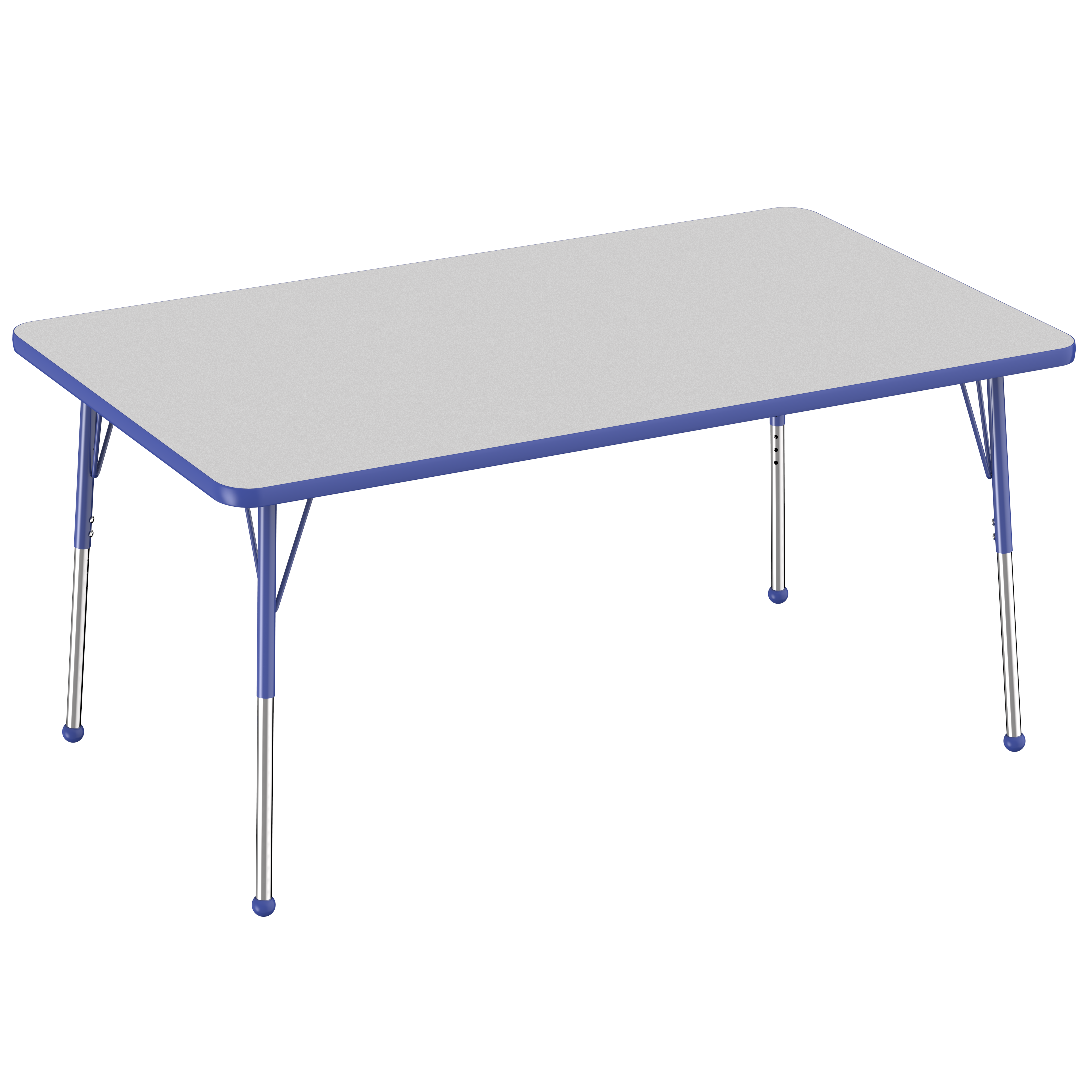 36" x 60" Rectangle T-Molding Activity Table with Adjustable Standard Ball Glide Legs - Gray/Blue