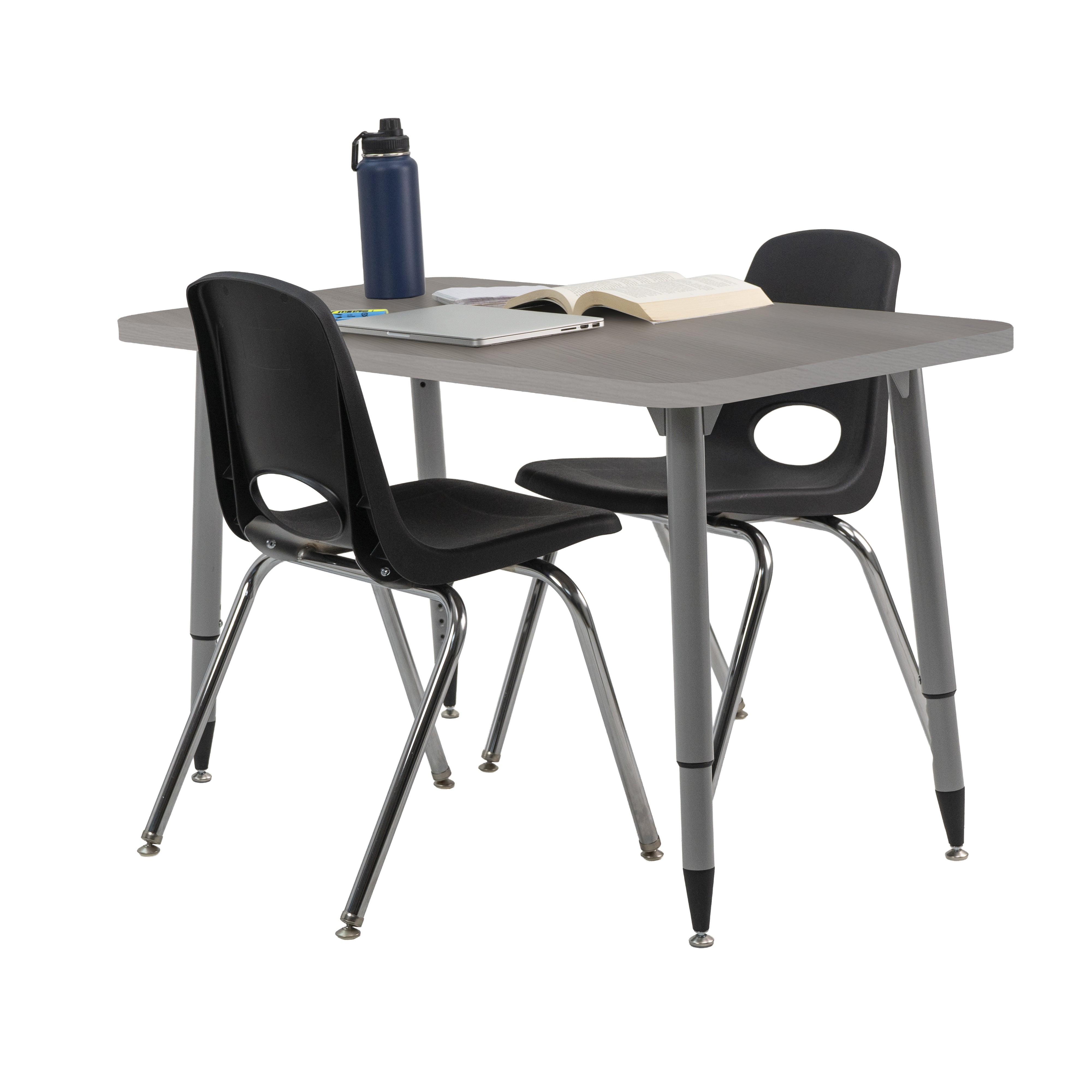 Adapte 24" x 48" Rectangle Woodgrain Activity Table with Adjustable Tapered Legs - Light Gray Wood/Silver