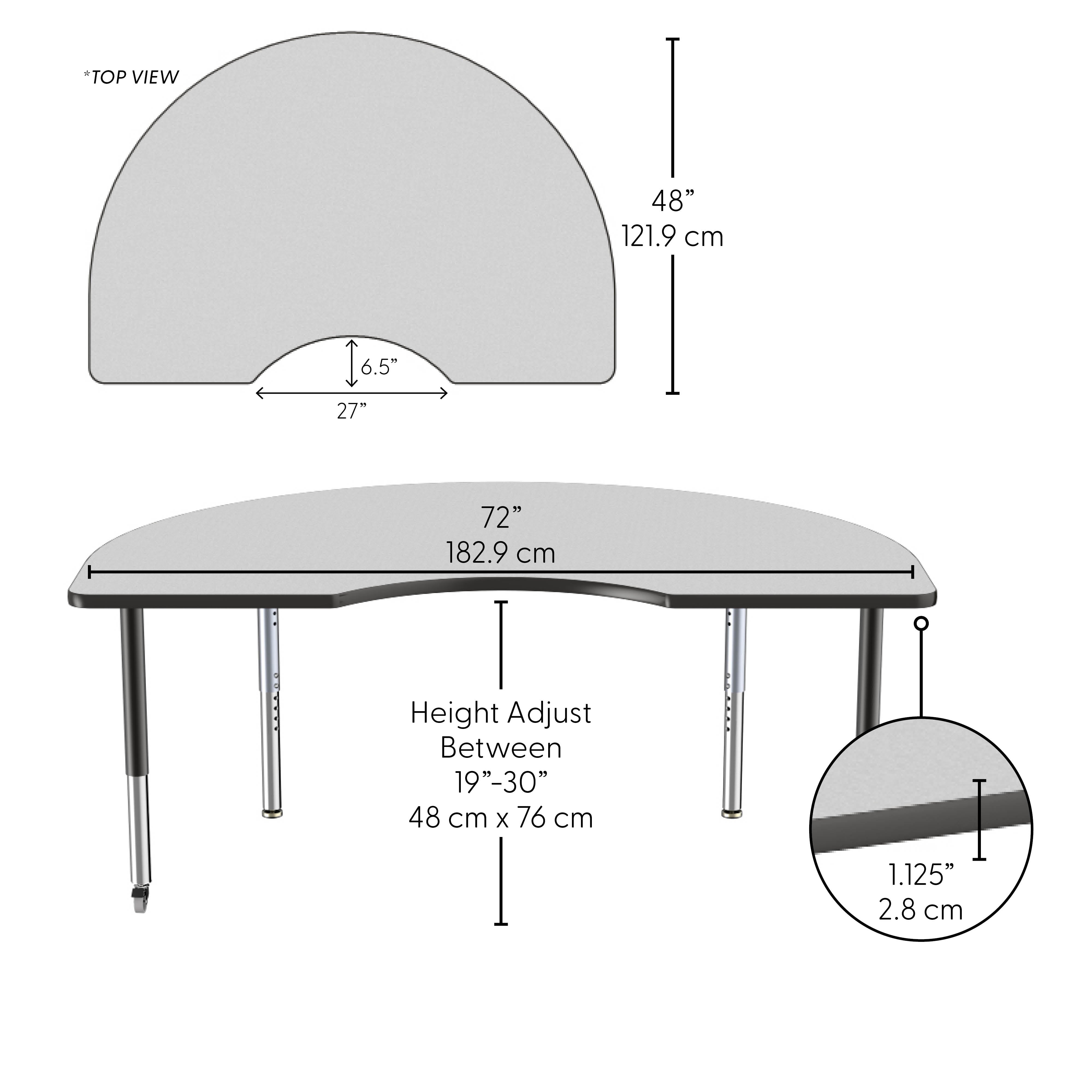 48" x 72" Kidney Thermofused Activity Table with Adjustable Super Legs - Gray/Black