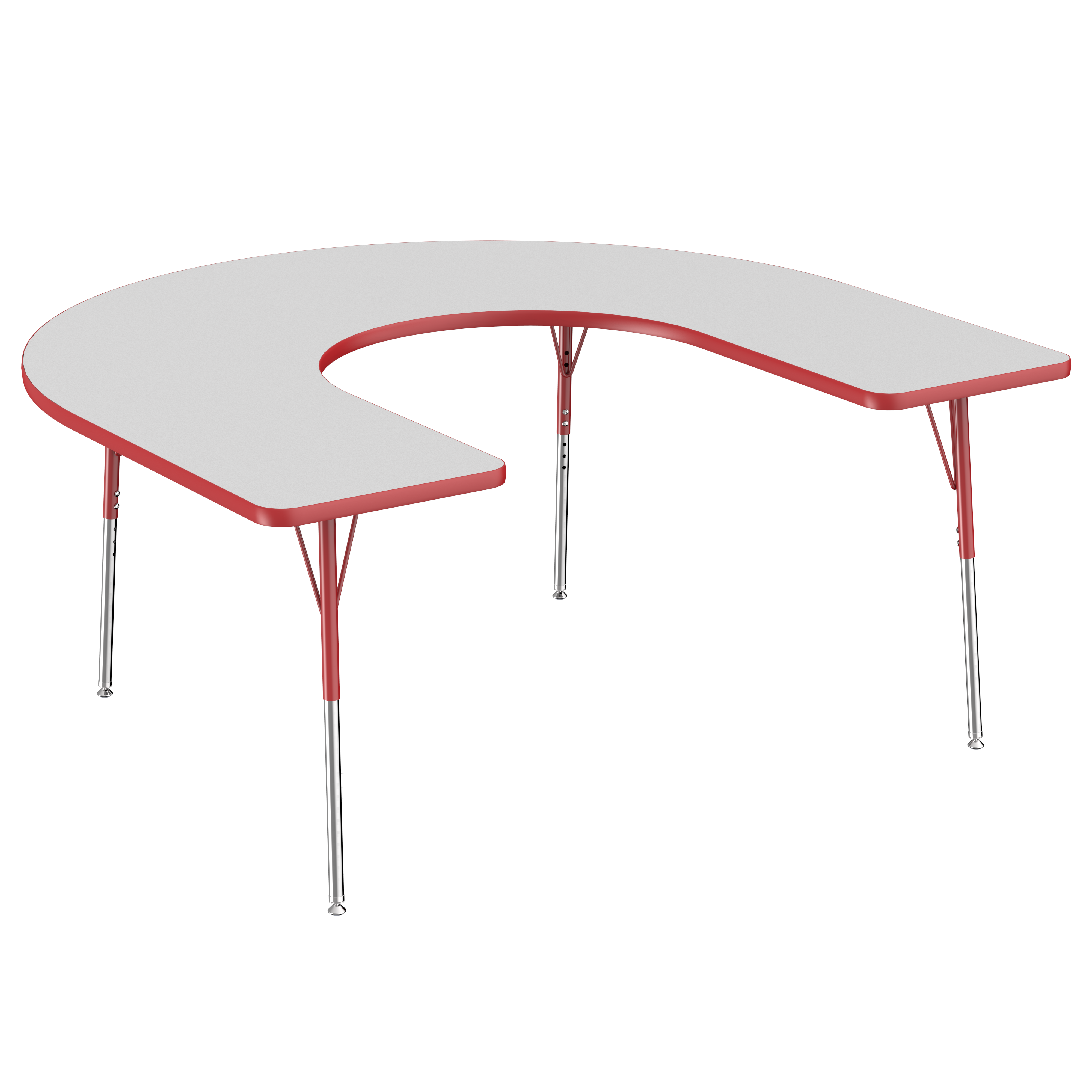 60" x 66" Horseshoe T-Molding Activity Table with Adjustable Standard Swivel Glide Legs - Gray/Red
