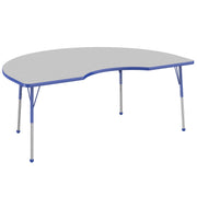 48" x 72" Kidney Thermofused Activity Table with Adjustable Standard Ball Glide Legs - Gray/Blue