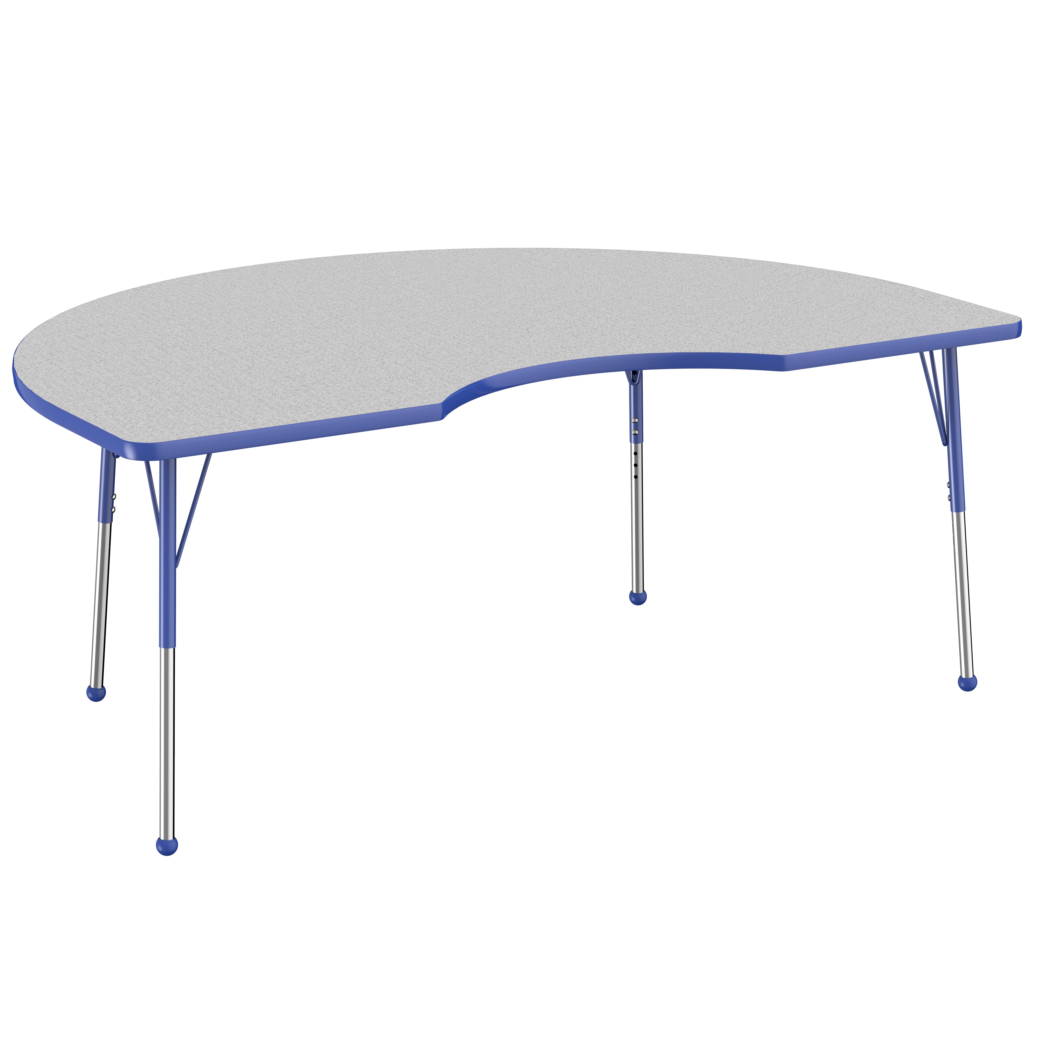 48" x 72" Kidney Thermofused Activity Table with Adjustable Standard Ball Glide Legs - Gray/Blue