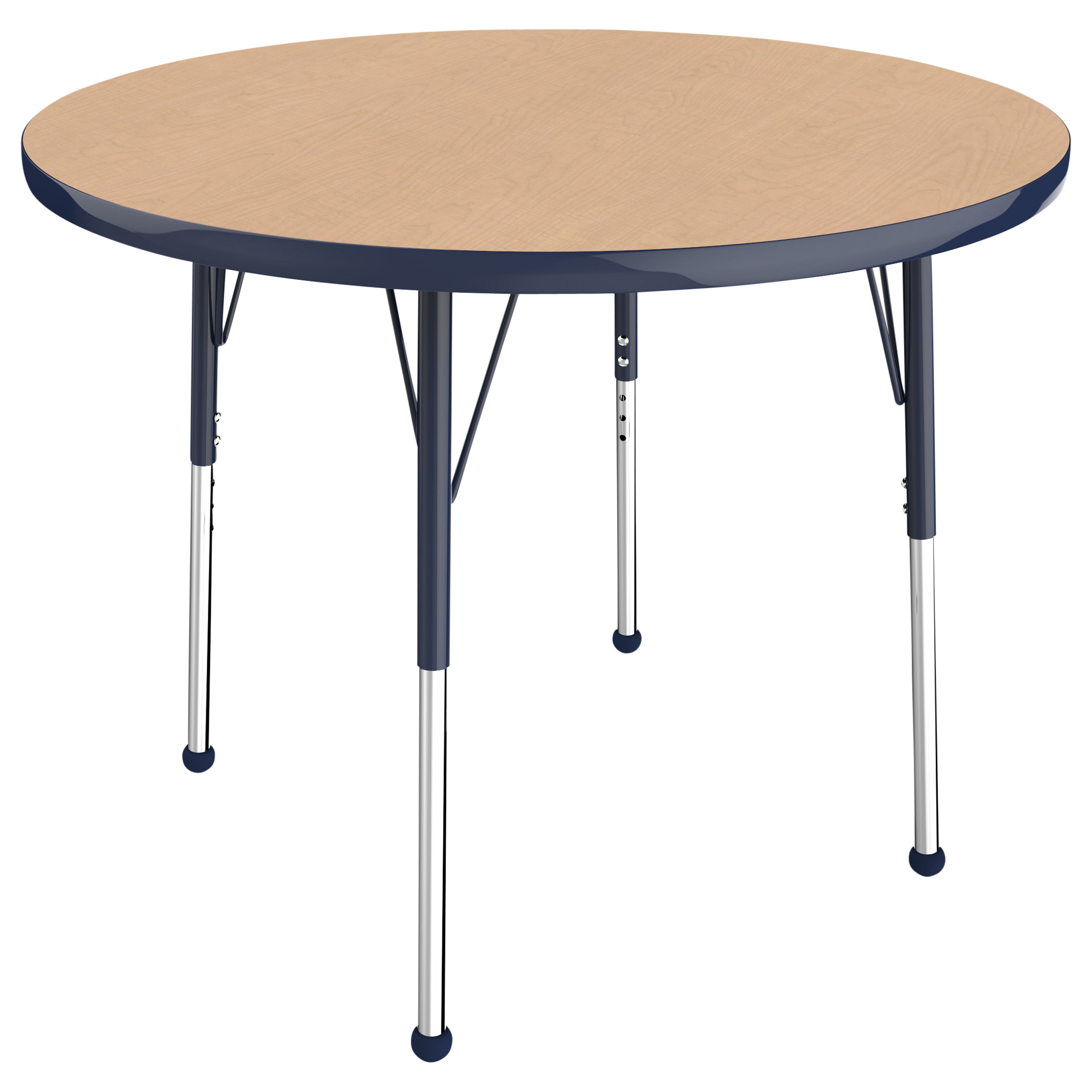 36" Round T-Molding Activity Table with Adjustable Standard Ball Glide Legs - Maple/Navy