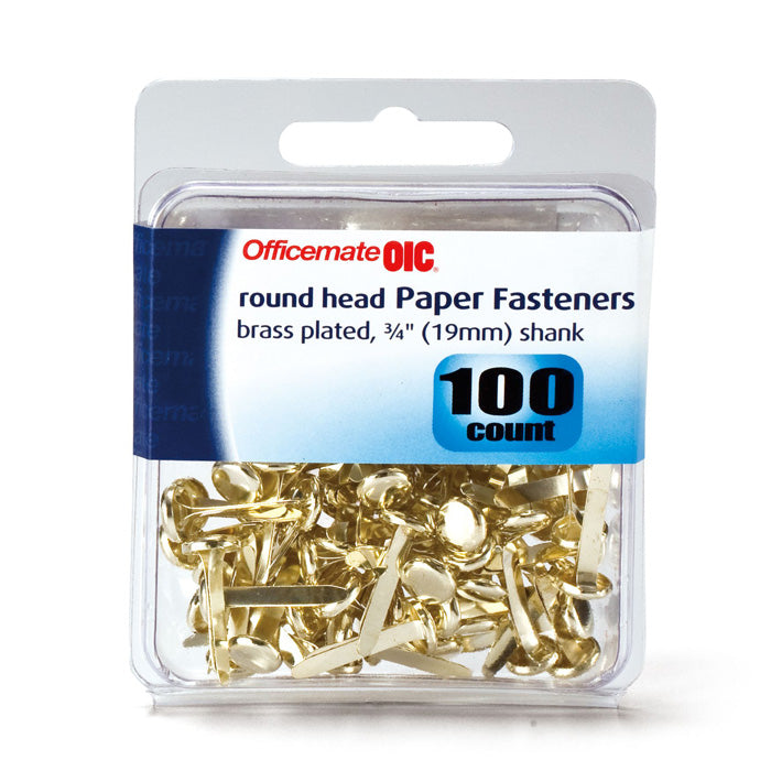 Fasteners, Roundhead Brass Plated, 0.75" Shank, 100/Clamshell Pack