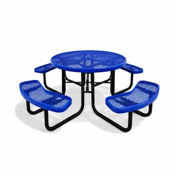 46" Steel Round Picnic Table, Expanded, Metal Outdoor Table (Blue)