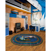 AlphaScript 7'7" Round area rug in color Blue
