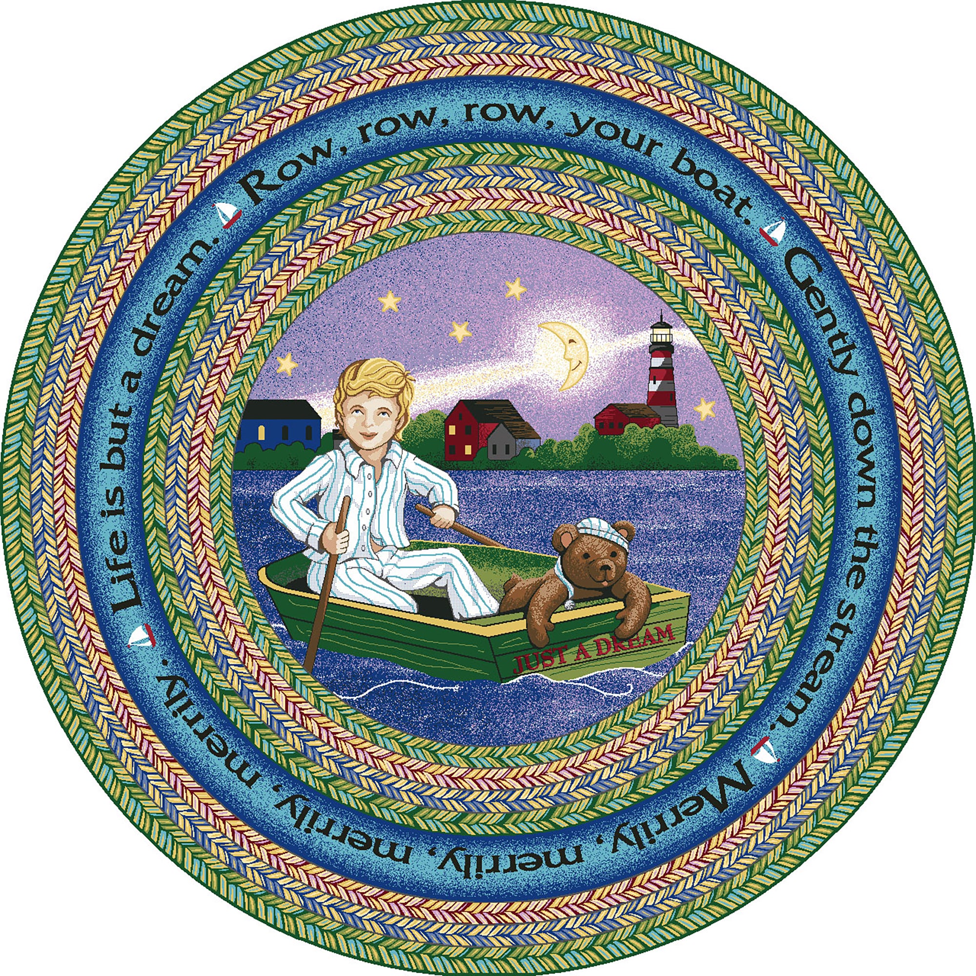 Row Your Boat 7'7" Round area rug in color Multi