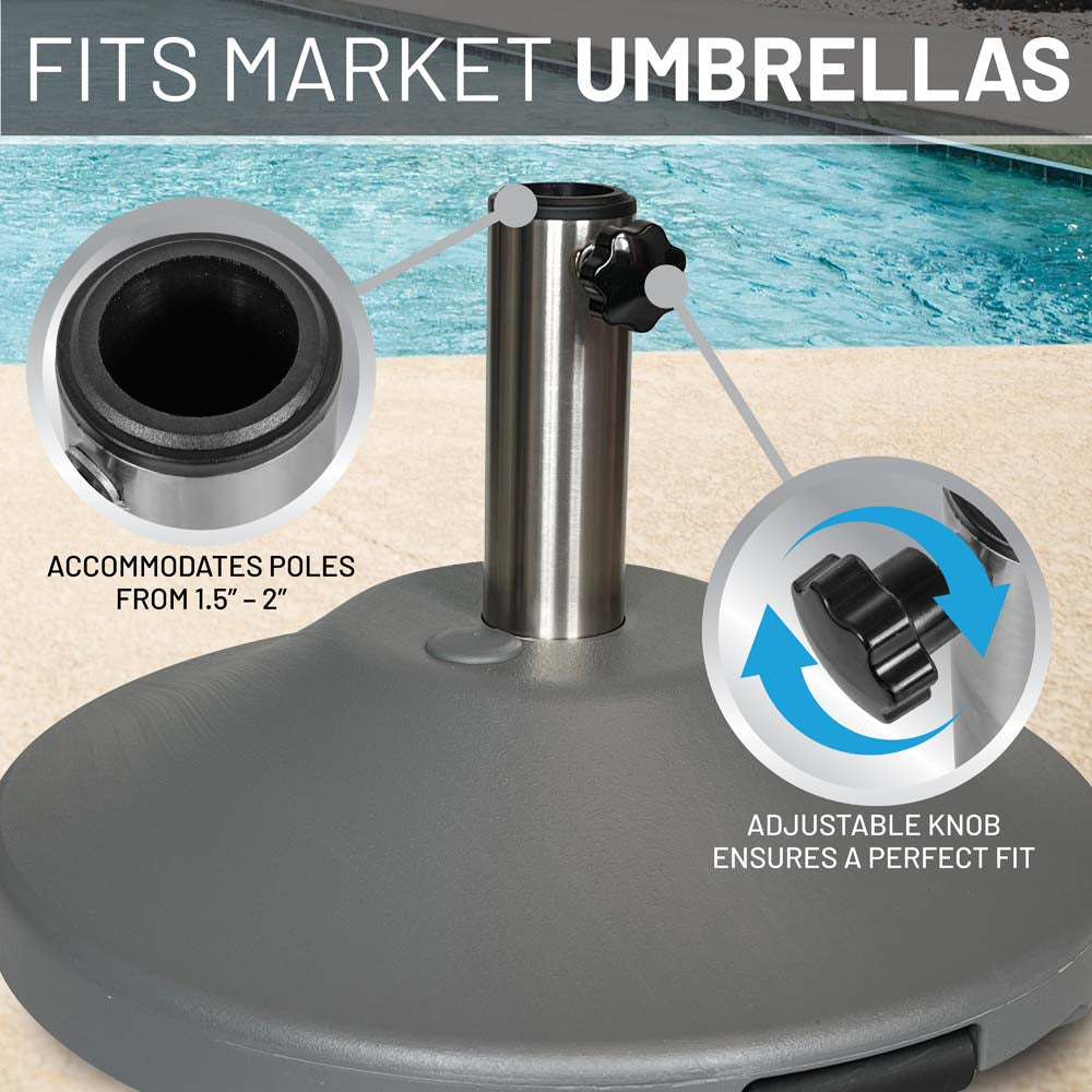 Fillable 50 lb Premium Umbrella Base with Stainless Stem (Grey)