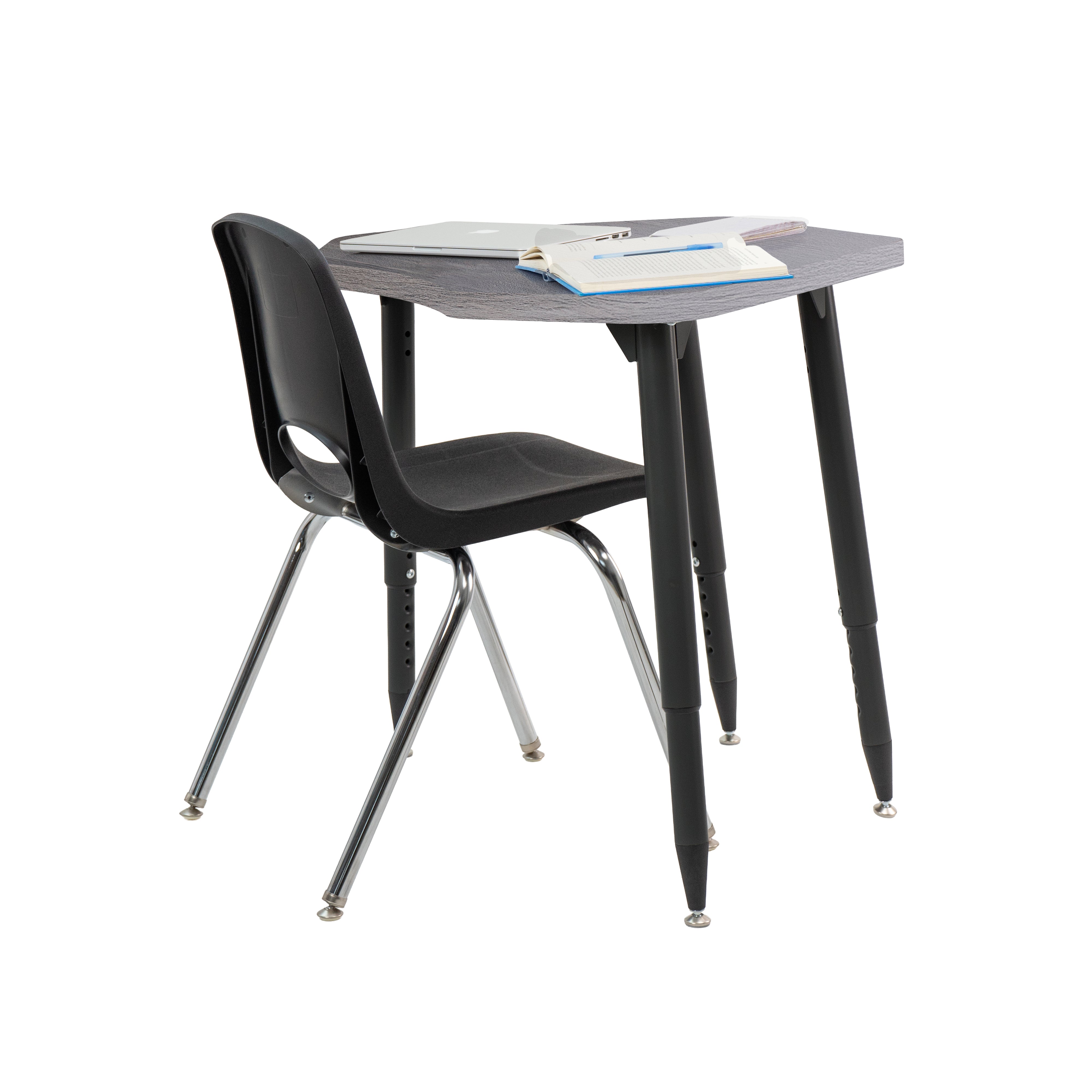 Adapte 24" x 36" Petal Woodgrain Activity Table with Adjustable Tapered Legs - Gray Wood/Black