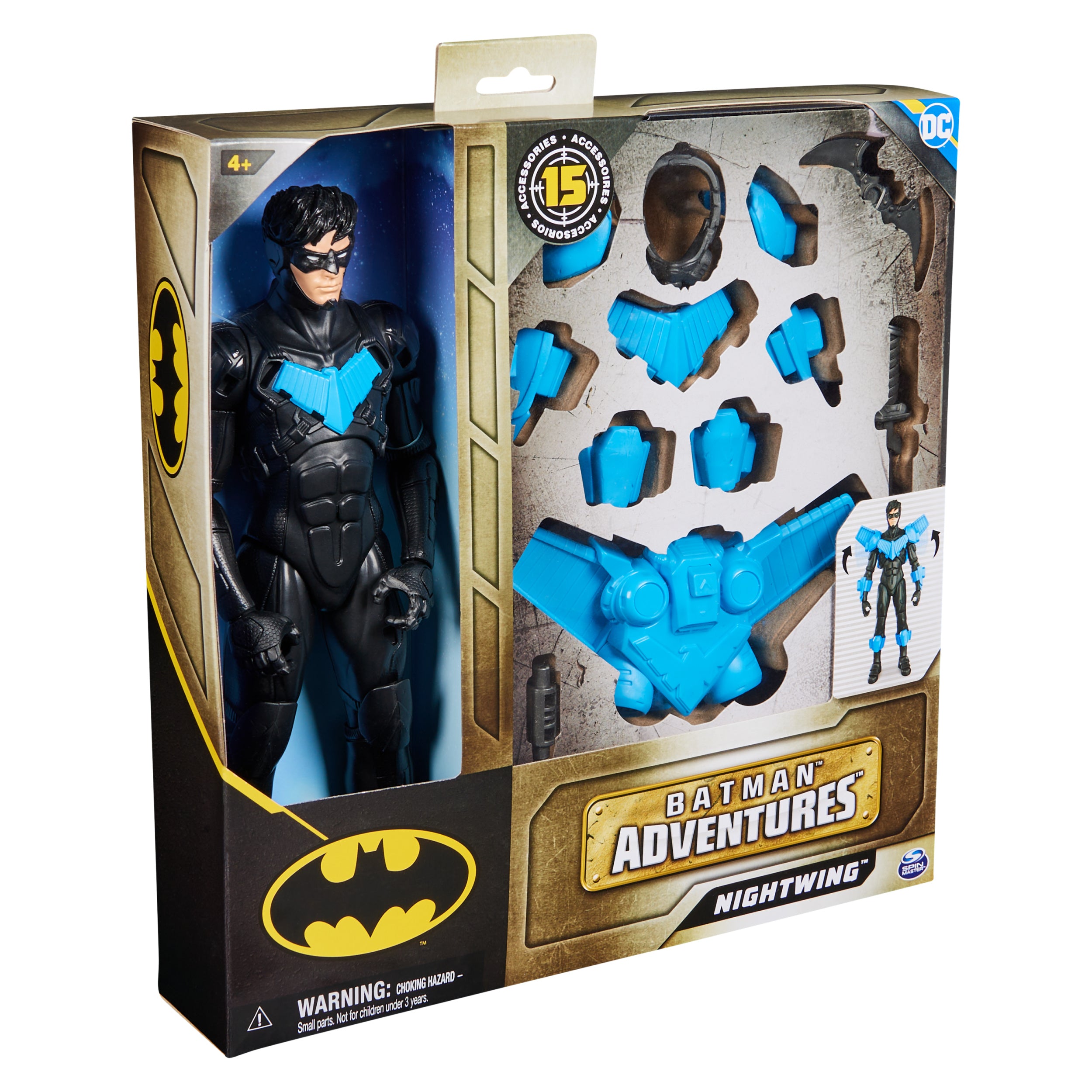DC Comics, Batman Adventures, Nightwing Action Figure, 15 Armor Accessories, 17 Points of Articulation, 12-inch, Super Hero Kids Toy for Boys & Girls
