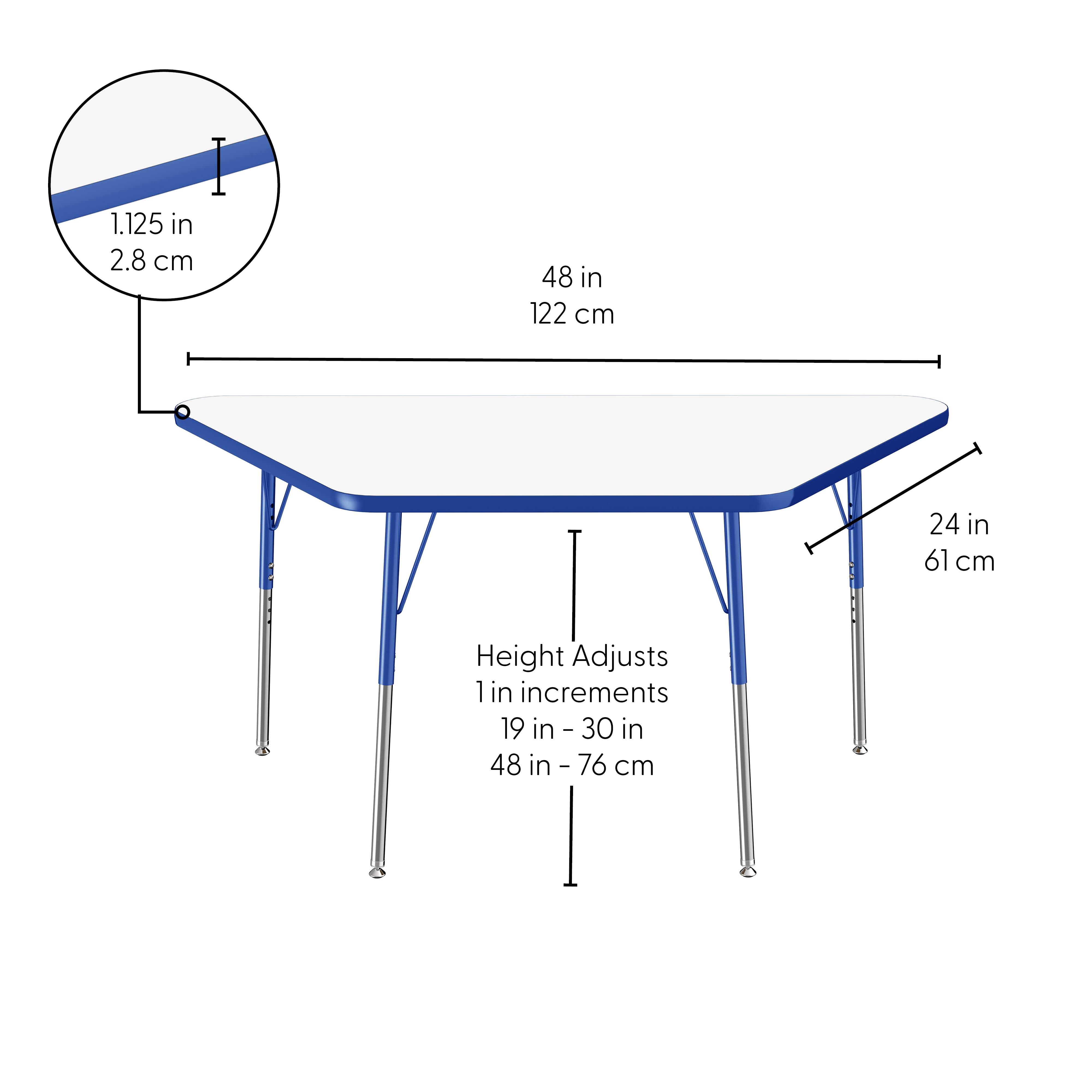 30" x 60" Trapezoid Dry-Erase Activity Table with Adjustable Standard Swivel Glide Legs - Whiteboard/Blue