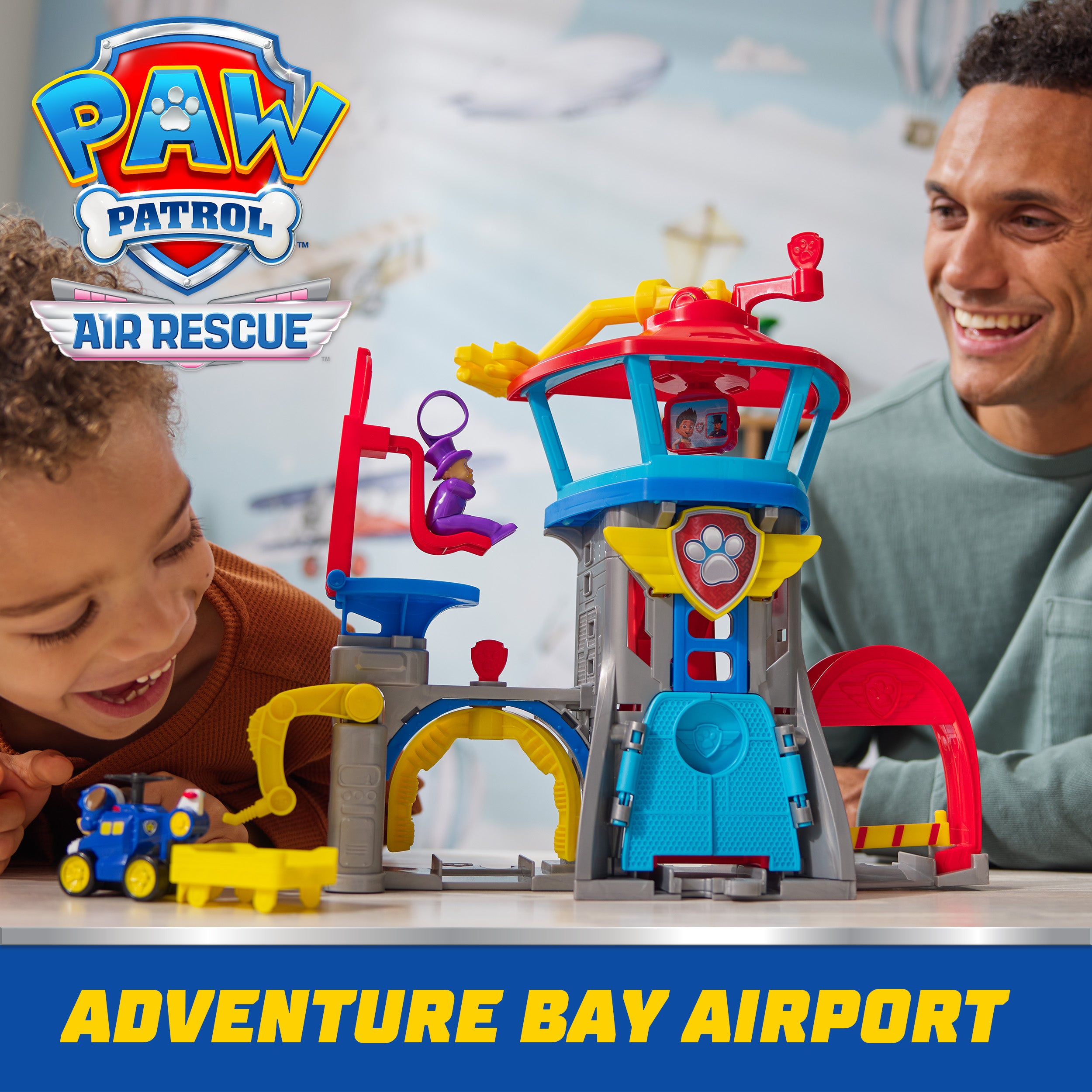 PAW Patrol: Air Rescue, Pup Squad Adventure Bay Airport Playset, with Chase Toy Car & PAW Patrol Vehicle Launcher, Kids Toys for Boys and Girls 3+