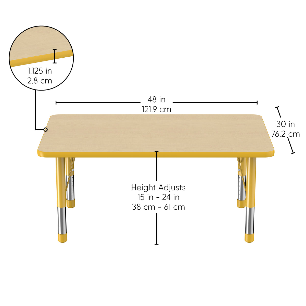 30" x 48" Rectangle T-Molding Activity Table with Adjustable Chunky Legs - Maple/Yellow