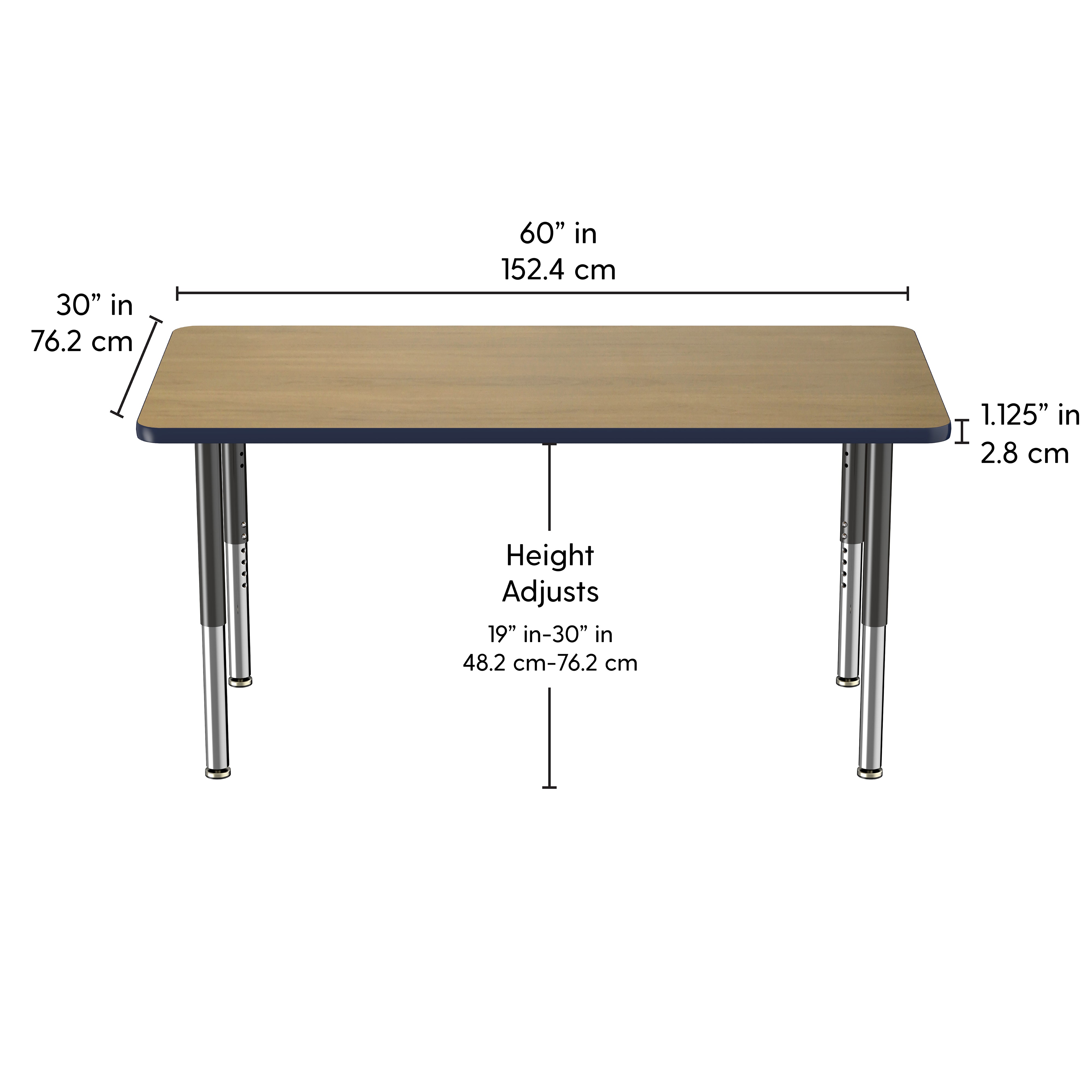 30" x 60" Rectangle T-Molding Activity Table with Adjustable Super Legs - Pasadena Oak/Navy/Black