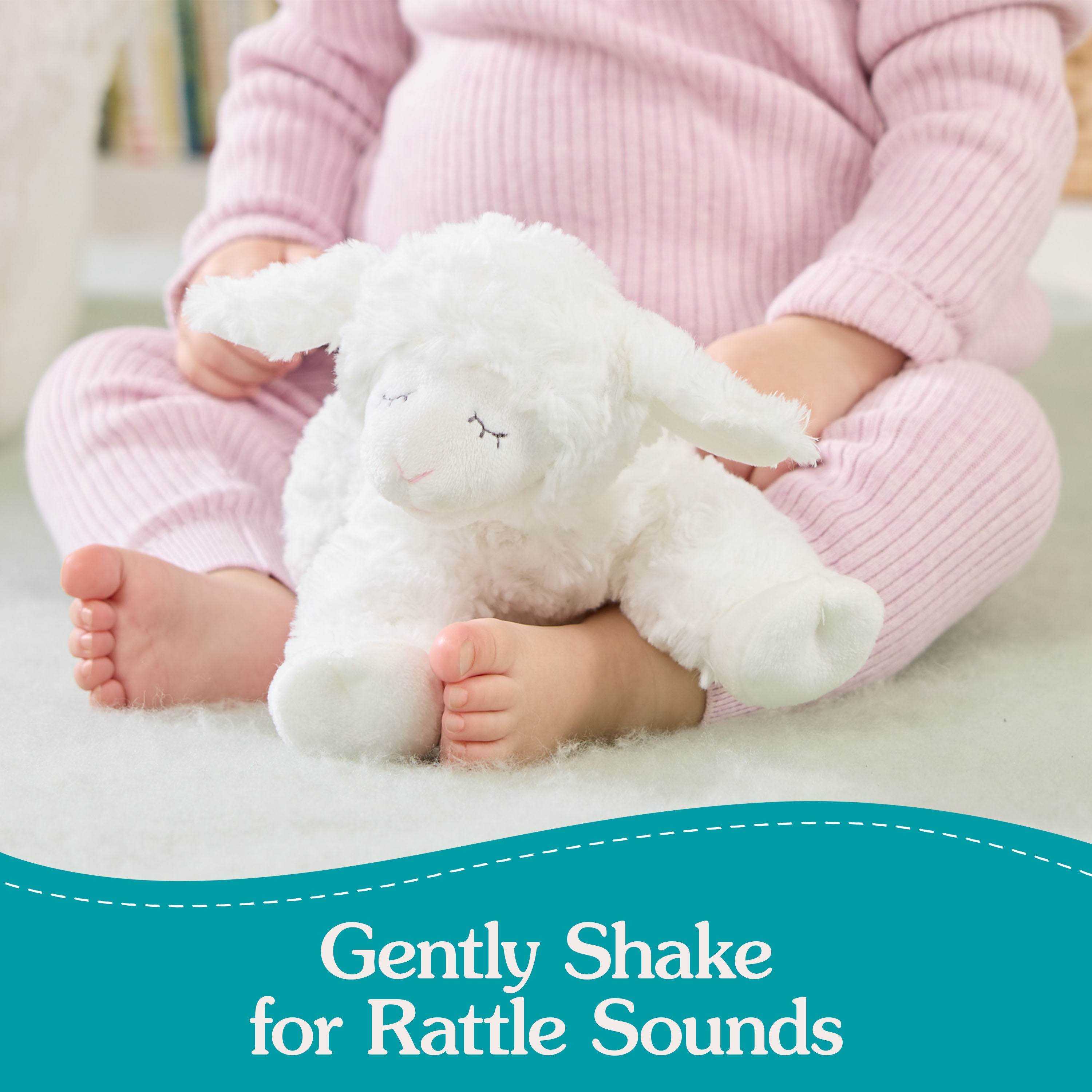 GUND Baby Sustainable Lamb Rattle, Winky Lamb Stuffed Animal, Plush Made from 100% Recycled Materials, Plush Rattle Sensory Toy for Babies, White, 7”