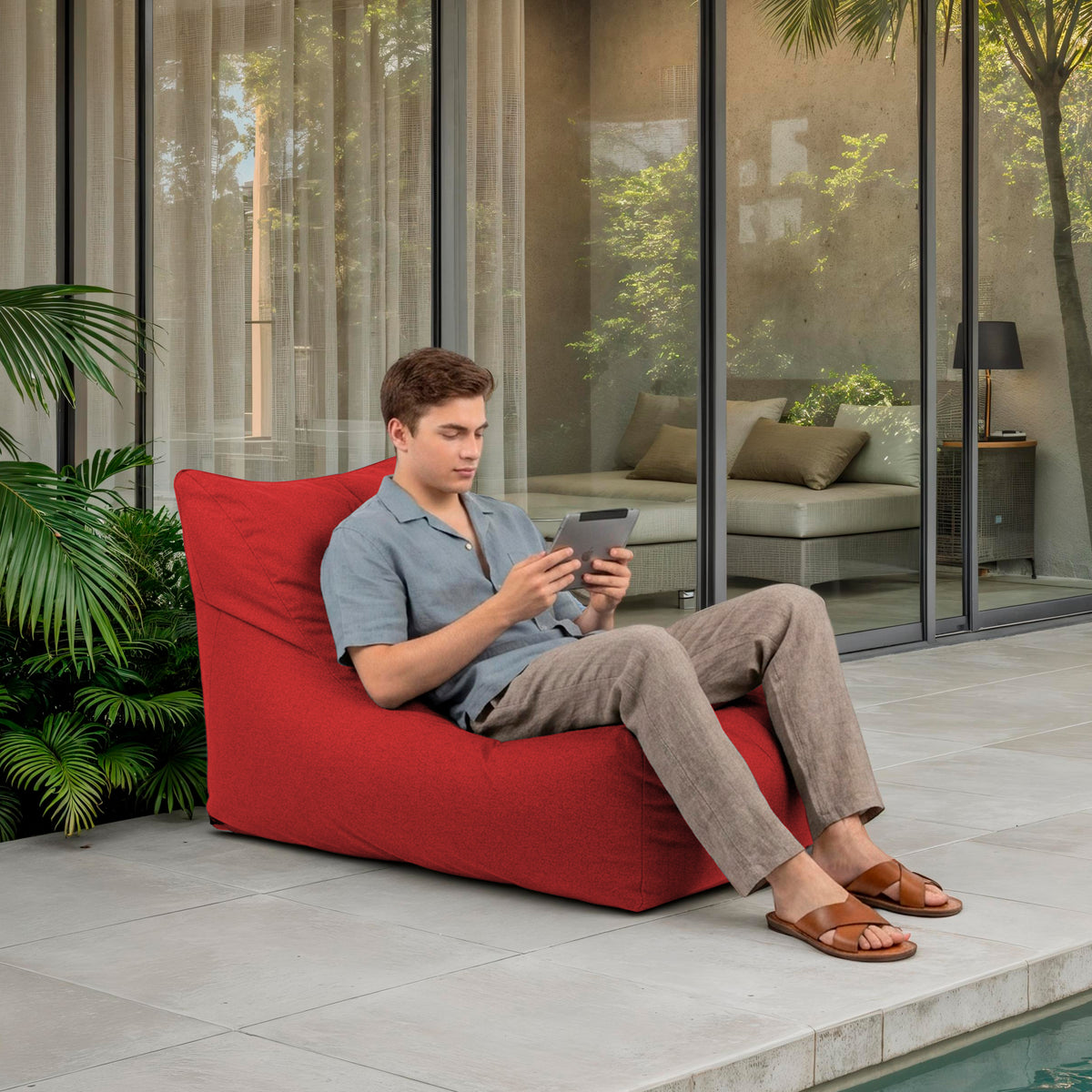 Oudoor Bean Bag Lounger with Sunbrella - Canvas Jockey Red