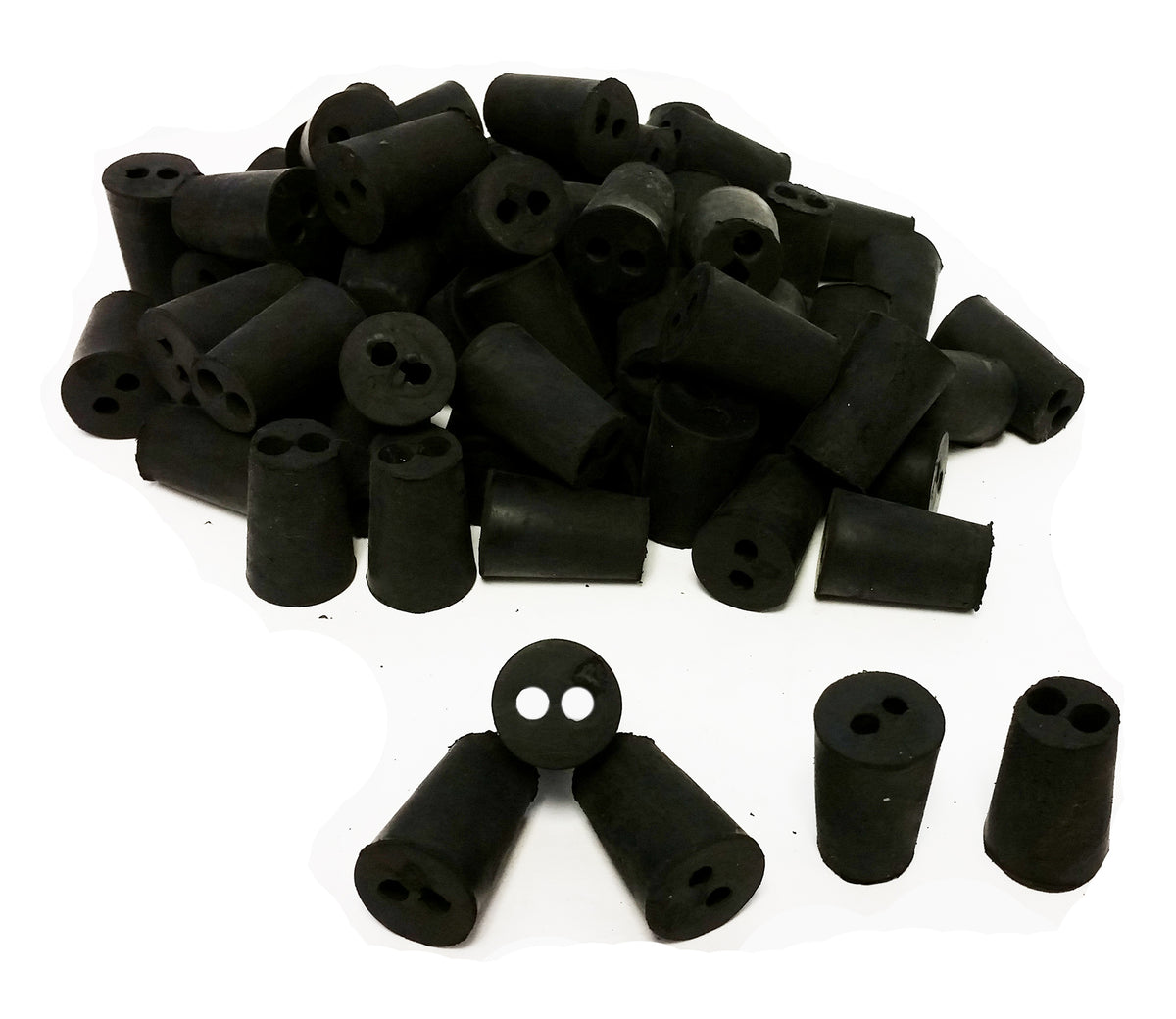 Rubber Stoppers, #0, 2-Hole, Case of 10 Pounds