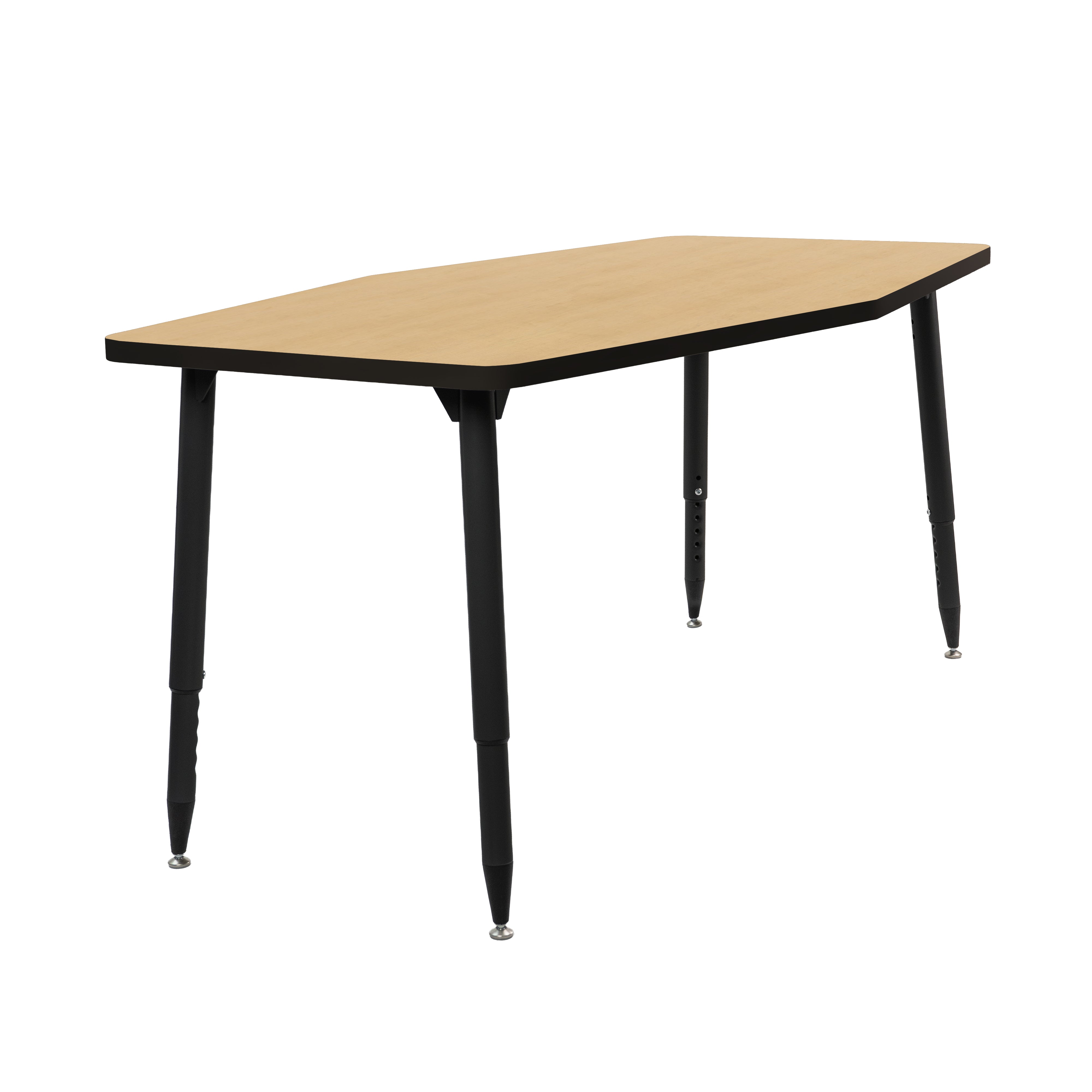 Adapte 34" x 60" Long Hexagon Thermofused Activity Table with Adjustable Tapered Legs - Maple/Black