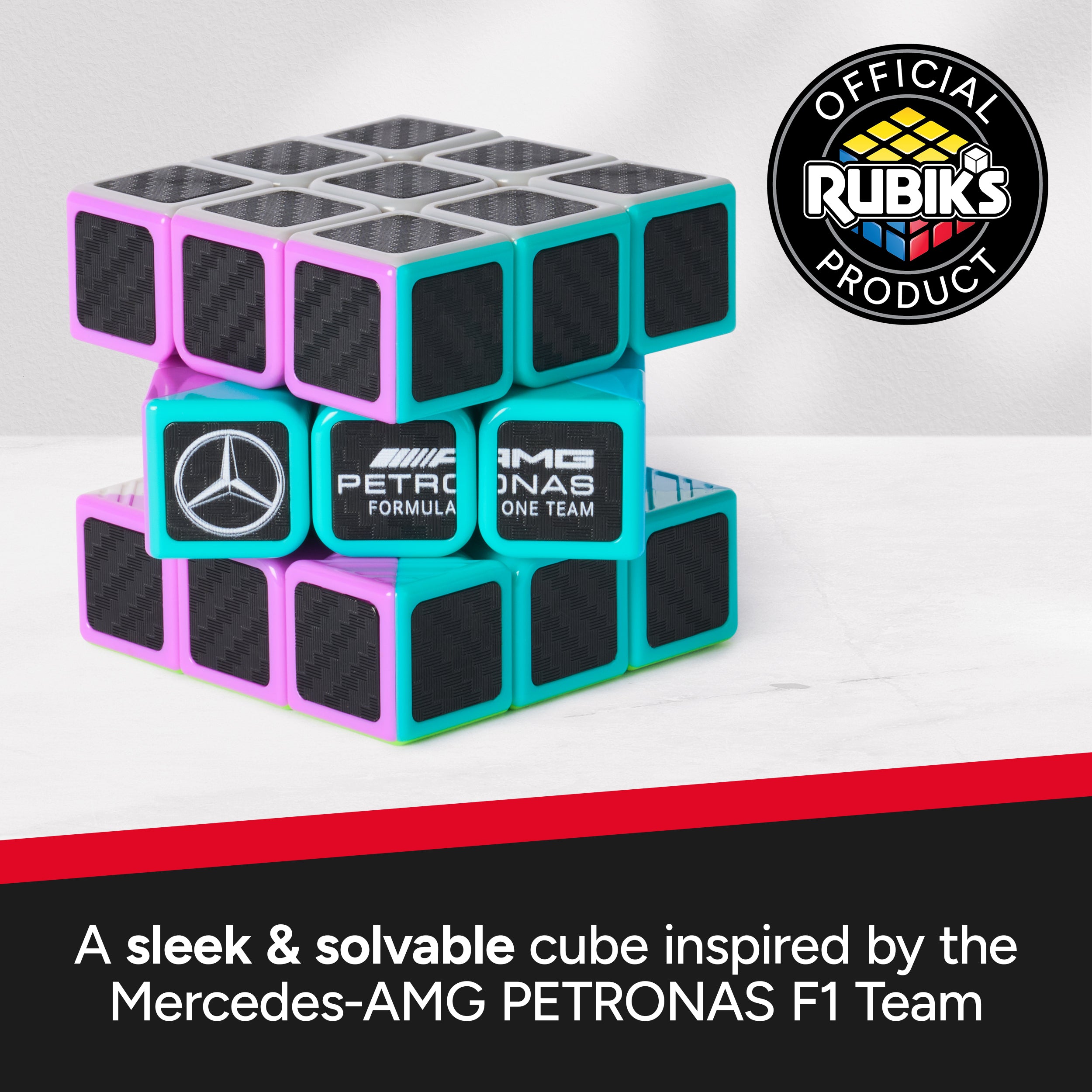 Rubik’s Cube, Mercedes-AMG PETRONAS F1 Team Carbon Fiber Cube, F1 Collectible & Desk Décor, Problem-Solving Brain Teaser, Fidget Toy, Sensory Puzzle, for Ages 8 & Up